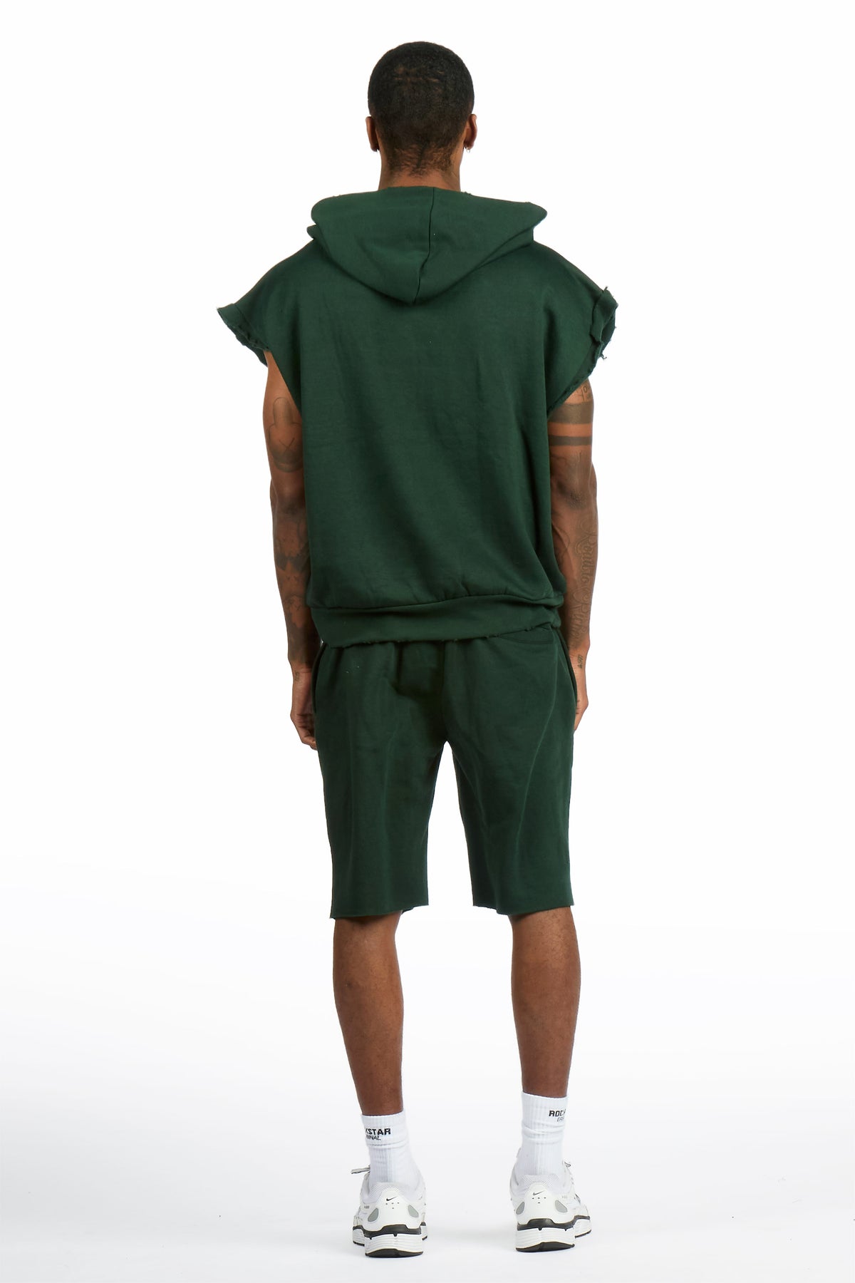Raffer Forest Green Cut Off Sleeve Hoodie Short Set