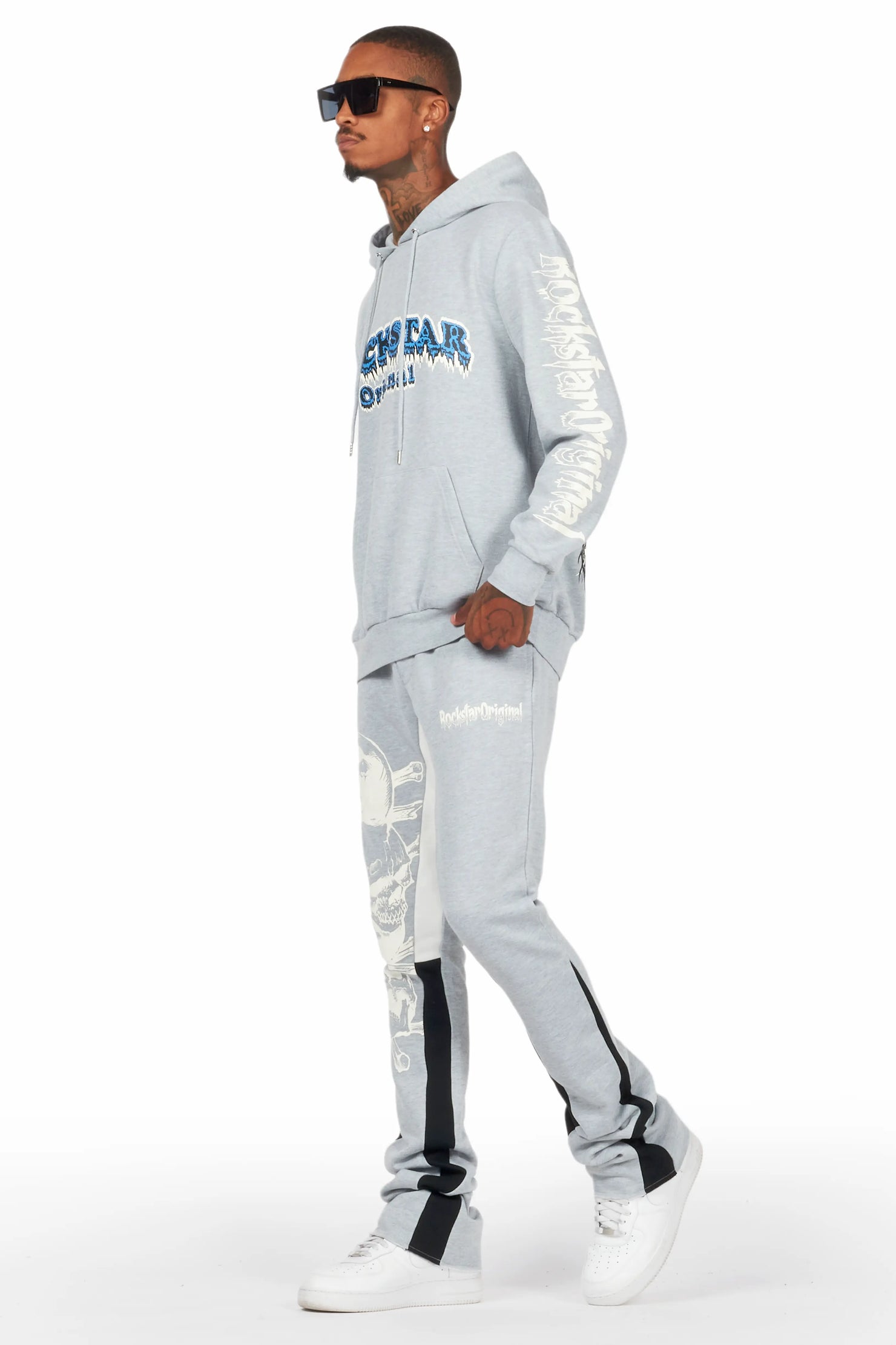 Tabor Heather Grey/Black Graphic Hoodie/Stacked Flare Pant Track Set