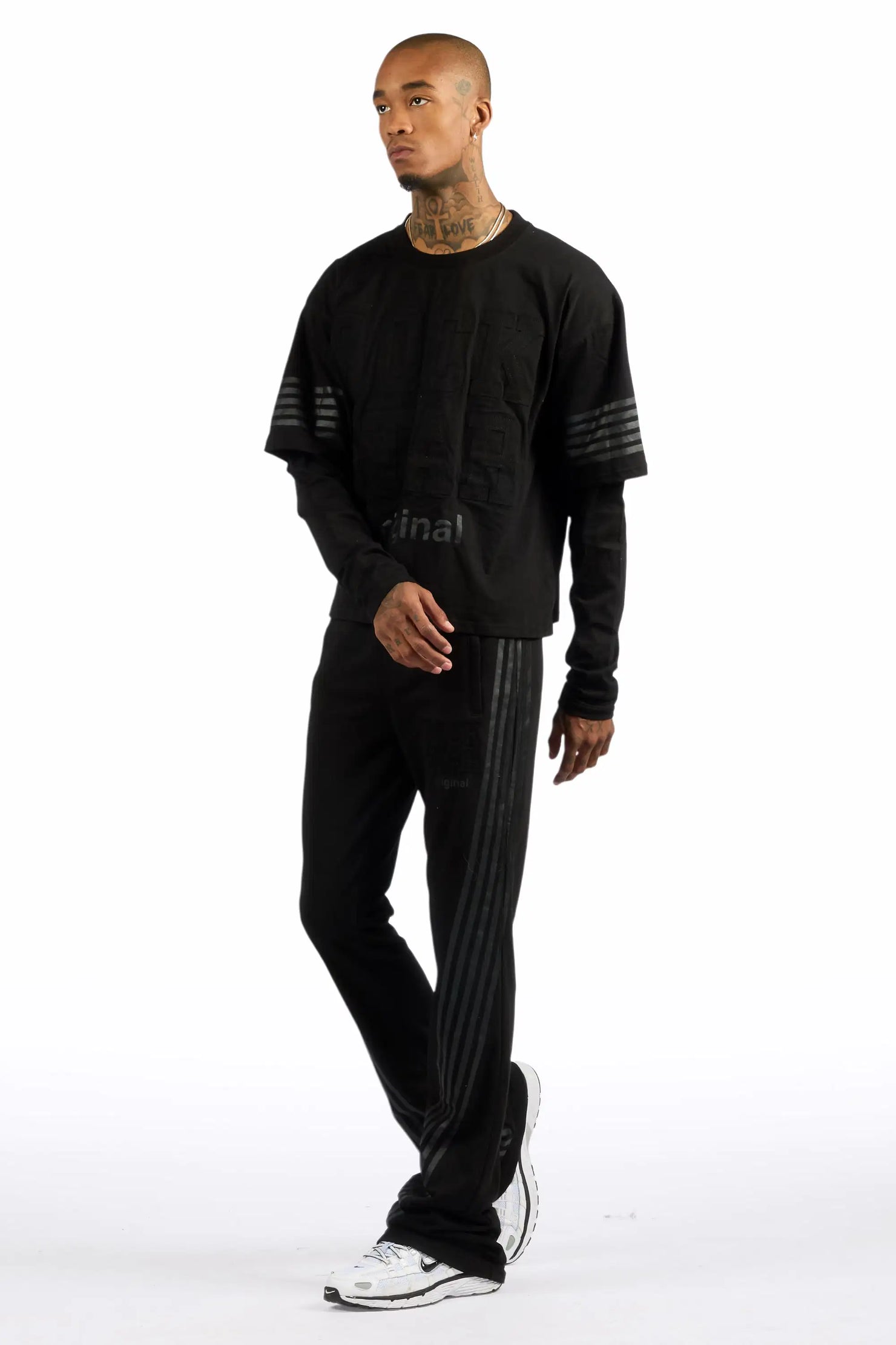 Rulik Black Double Layer T-Shirt/Baggy Stacked Track Set