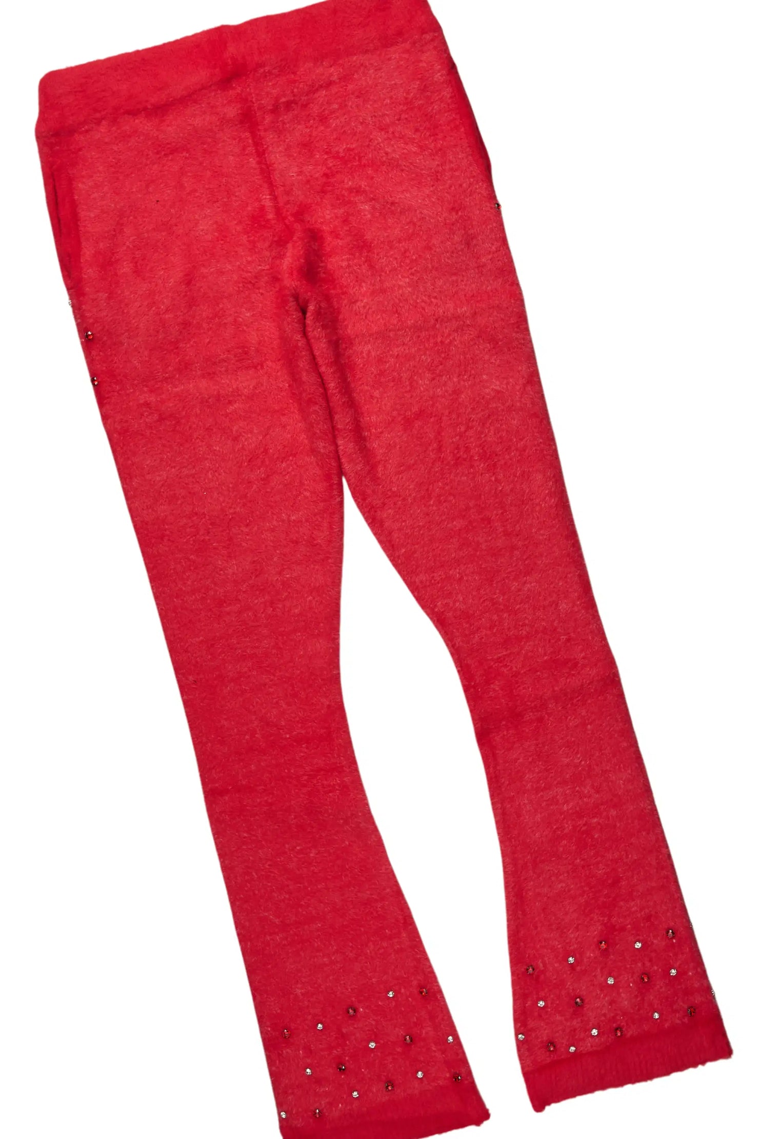 Lapiz Red Rhinestone Mohair Knit Stacked Flare Track Set