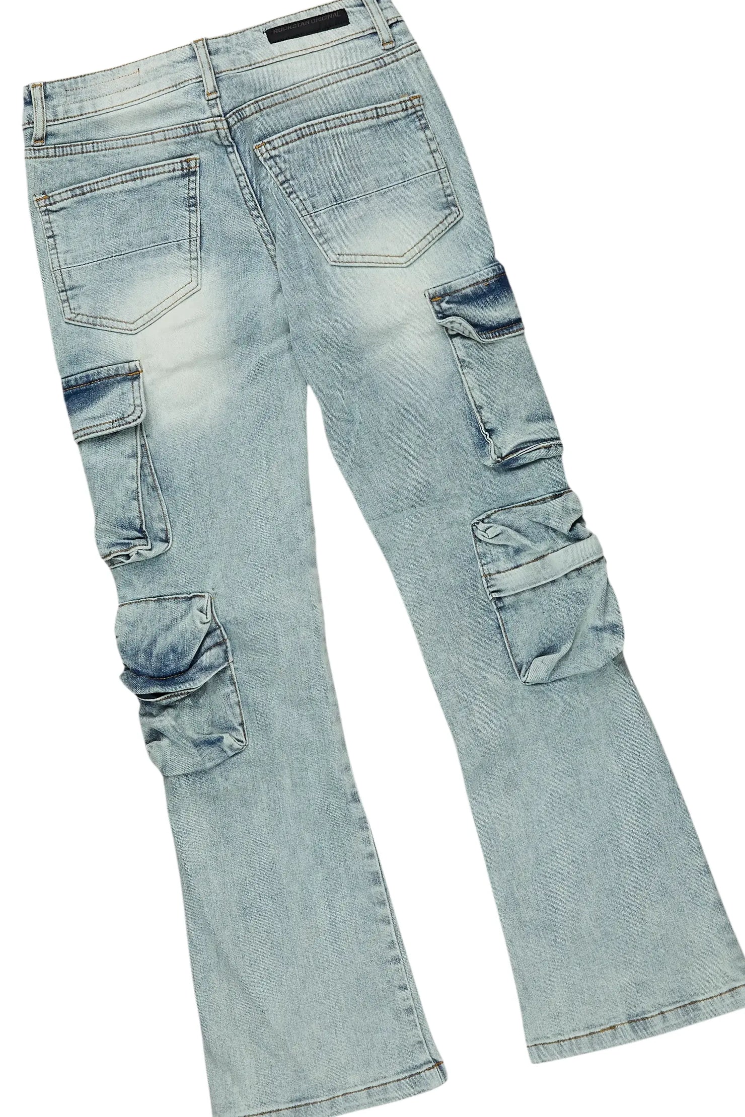 Boys Fields Vintage Grey/Blue Hoodie/Stacked Flare Jean Set