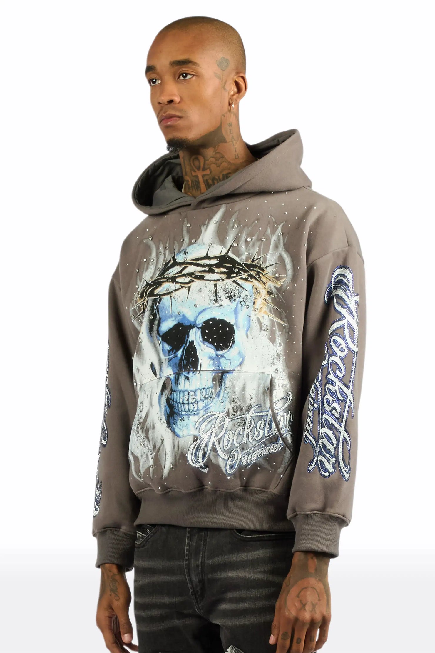 Blaise Charcoal Rhinestone Oversized Hoodie