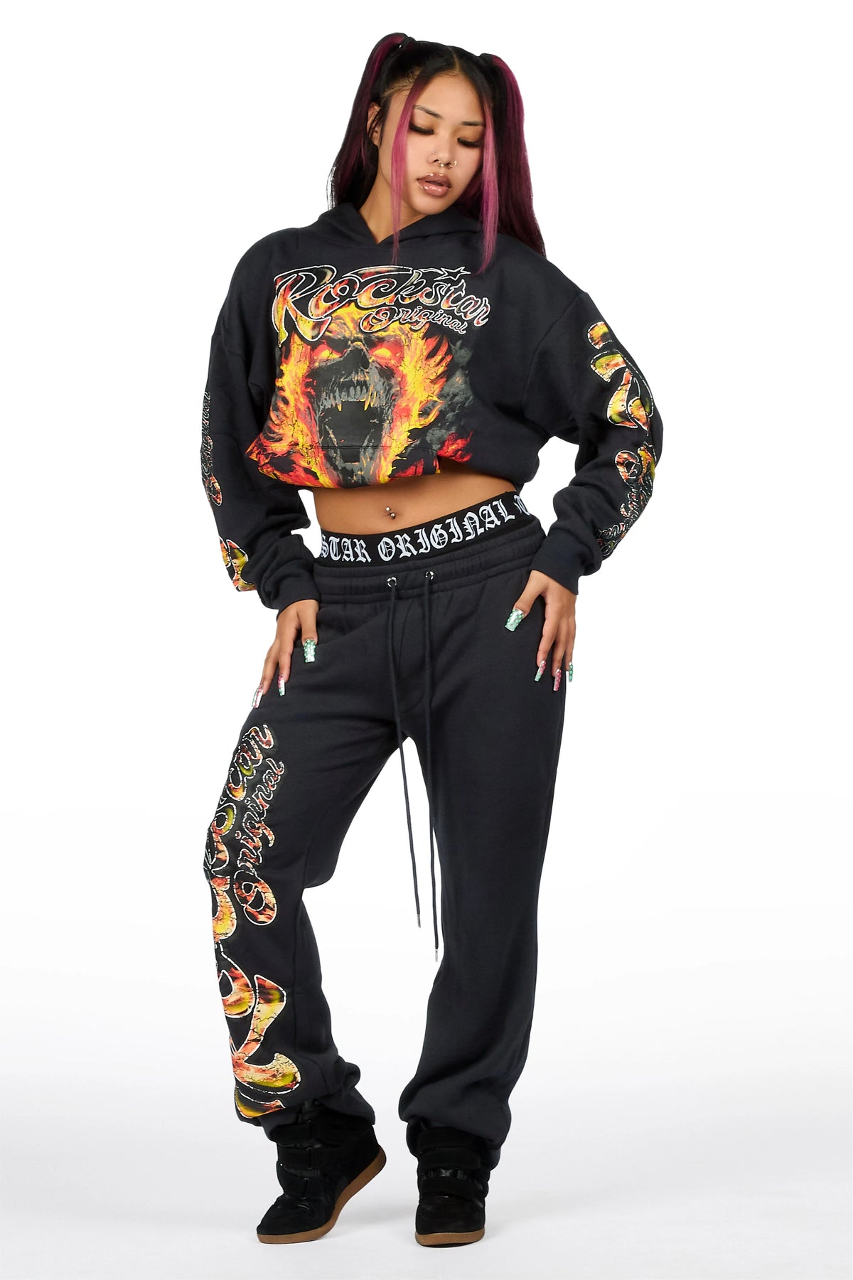 Taliyah Charcoal Graphic Baggy Fit Track Set