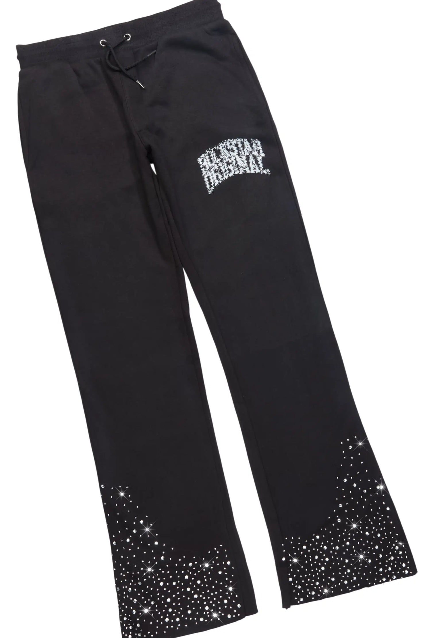 Cryptici Black Rhinestone Stacked Flare Hoodie Track Set