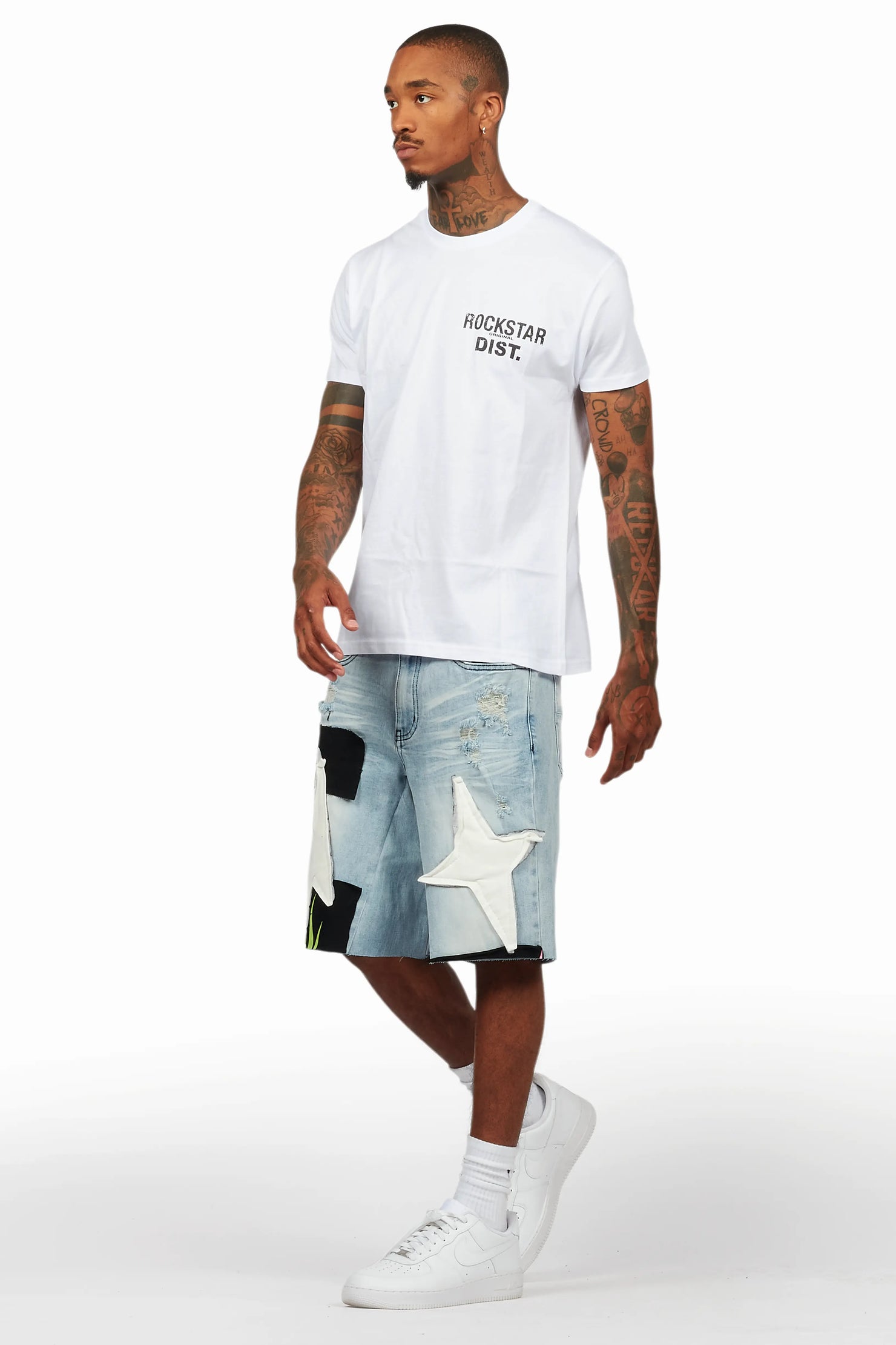 Butch White/Black T-Shirt/Denim Short Set