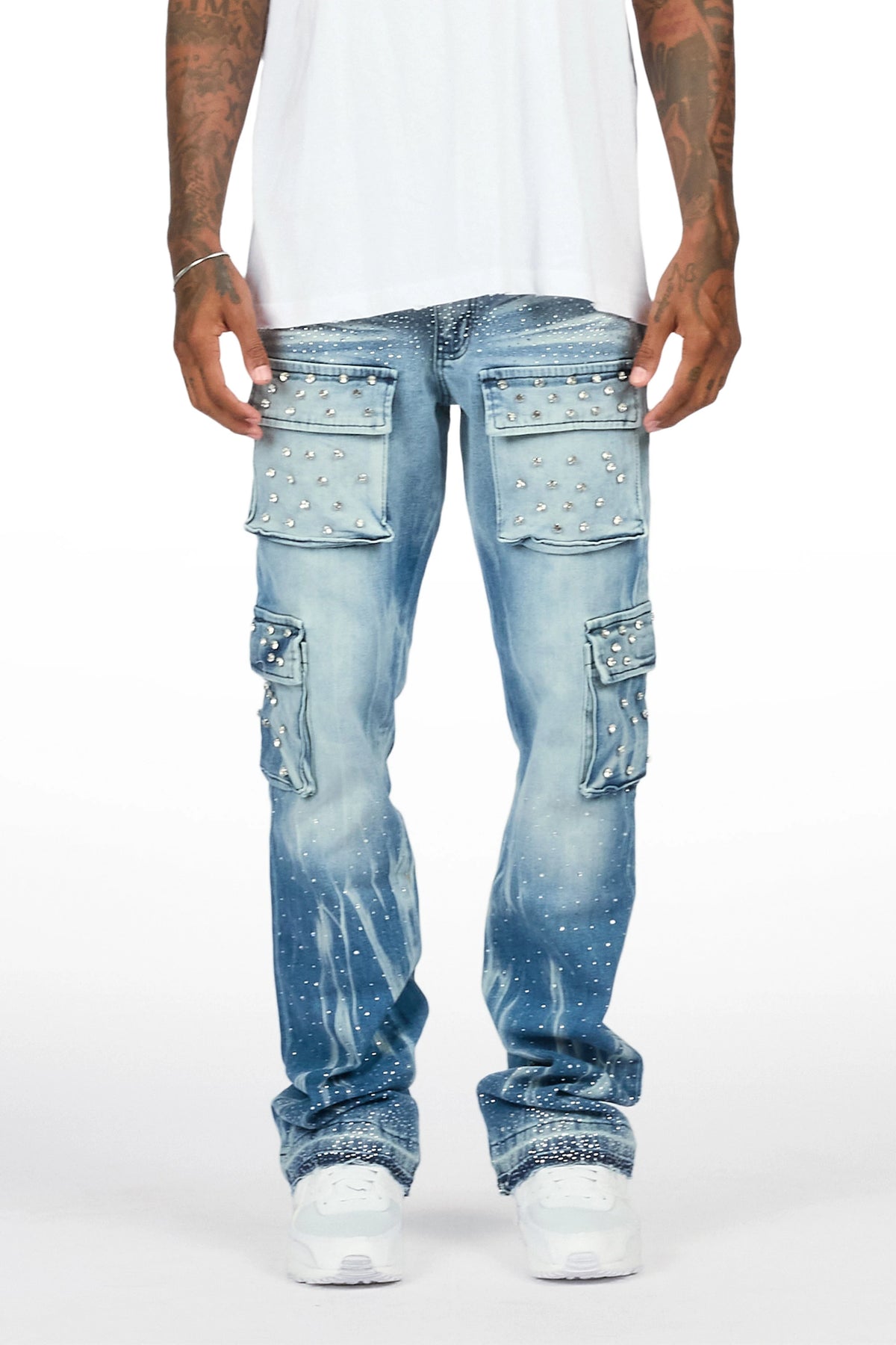 Arman Blue Rhinestone Stacked Fit Jean