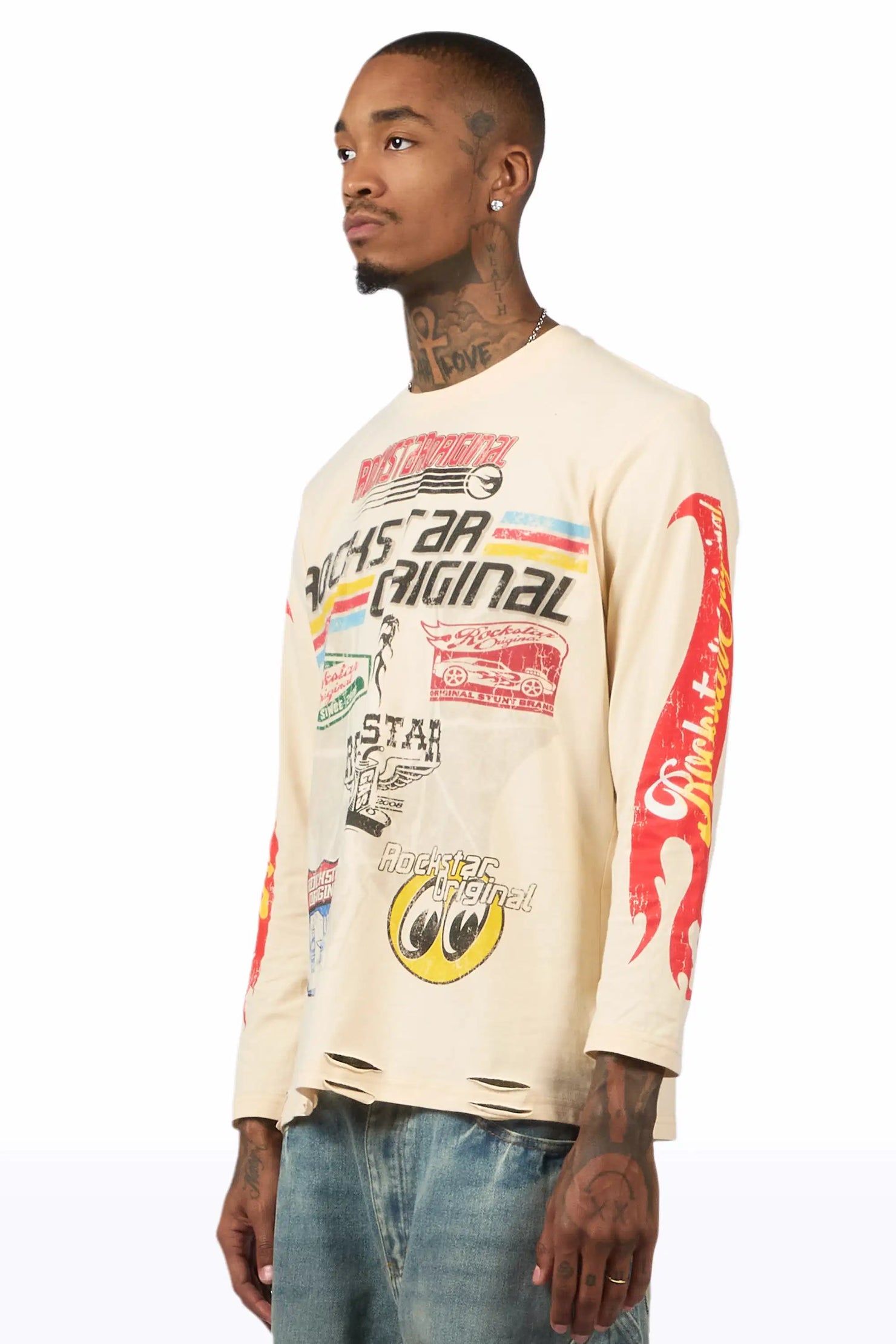 Speedy Beige Long Sleeve Graphic T-Shirt