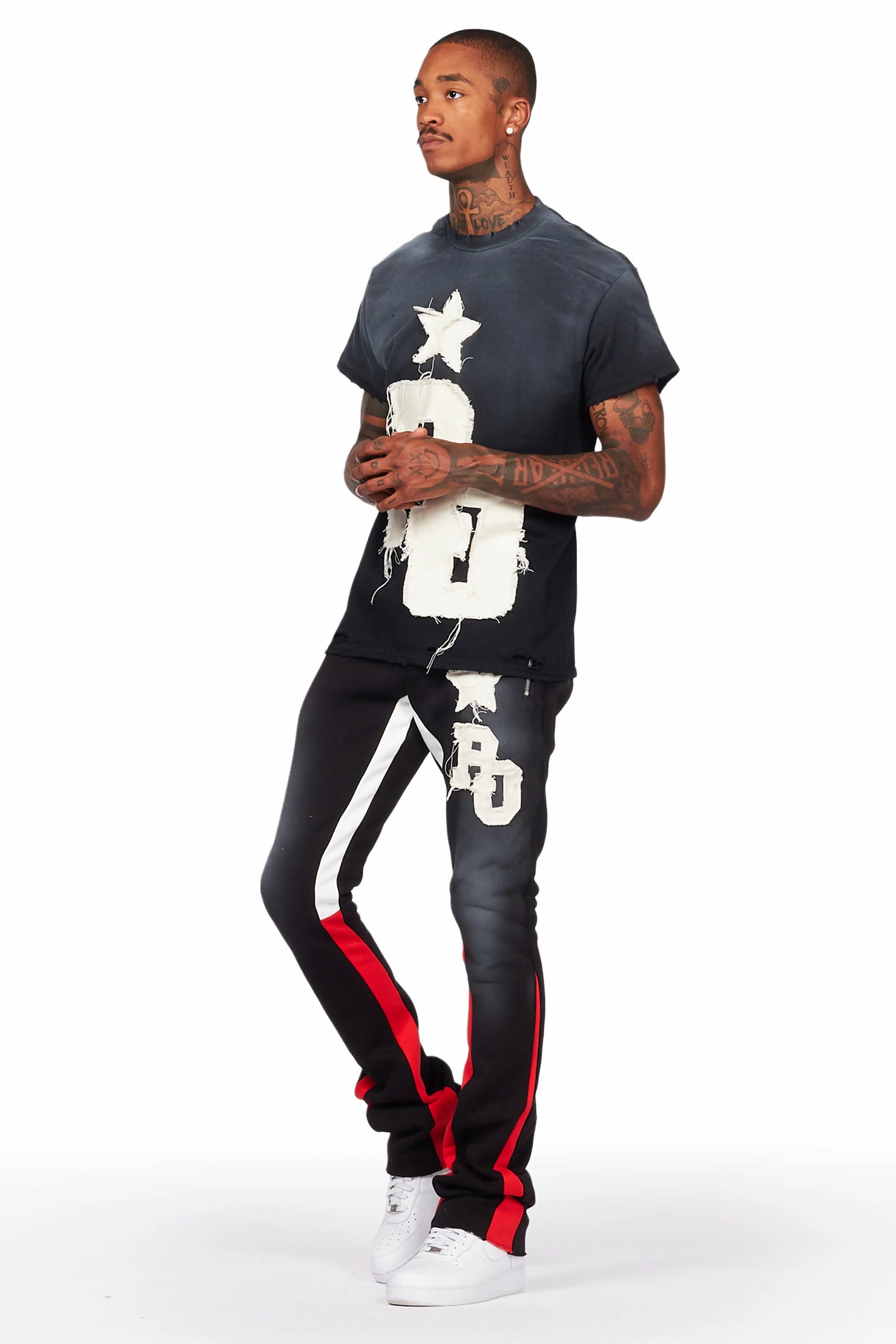 Edwald Black T-Shirt/Stacked Flare Track Set