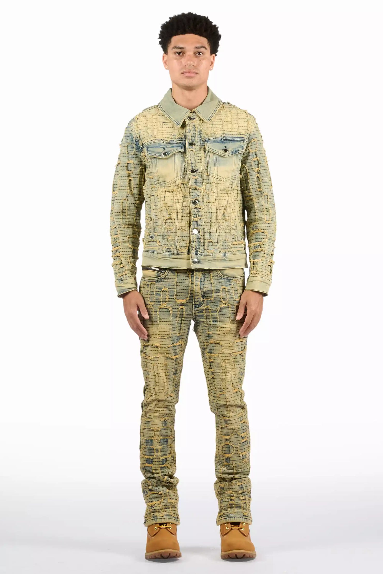 Gribo Vintage Denim Jacket/Stacked Flare Jean Set