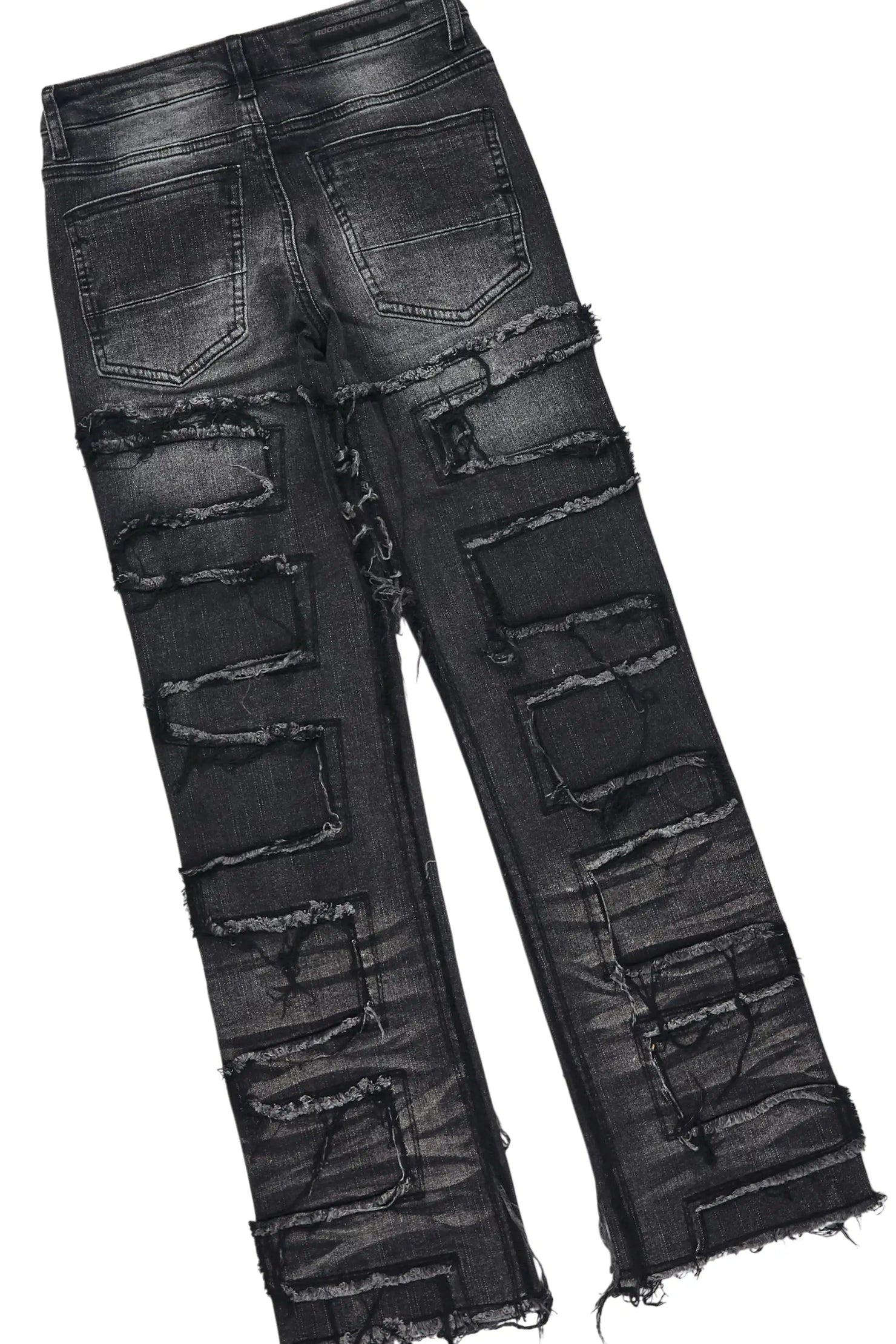 Boys Ezra White Long Sleeve T-Shirt & Shake Black Stacked Jean Set