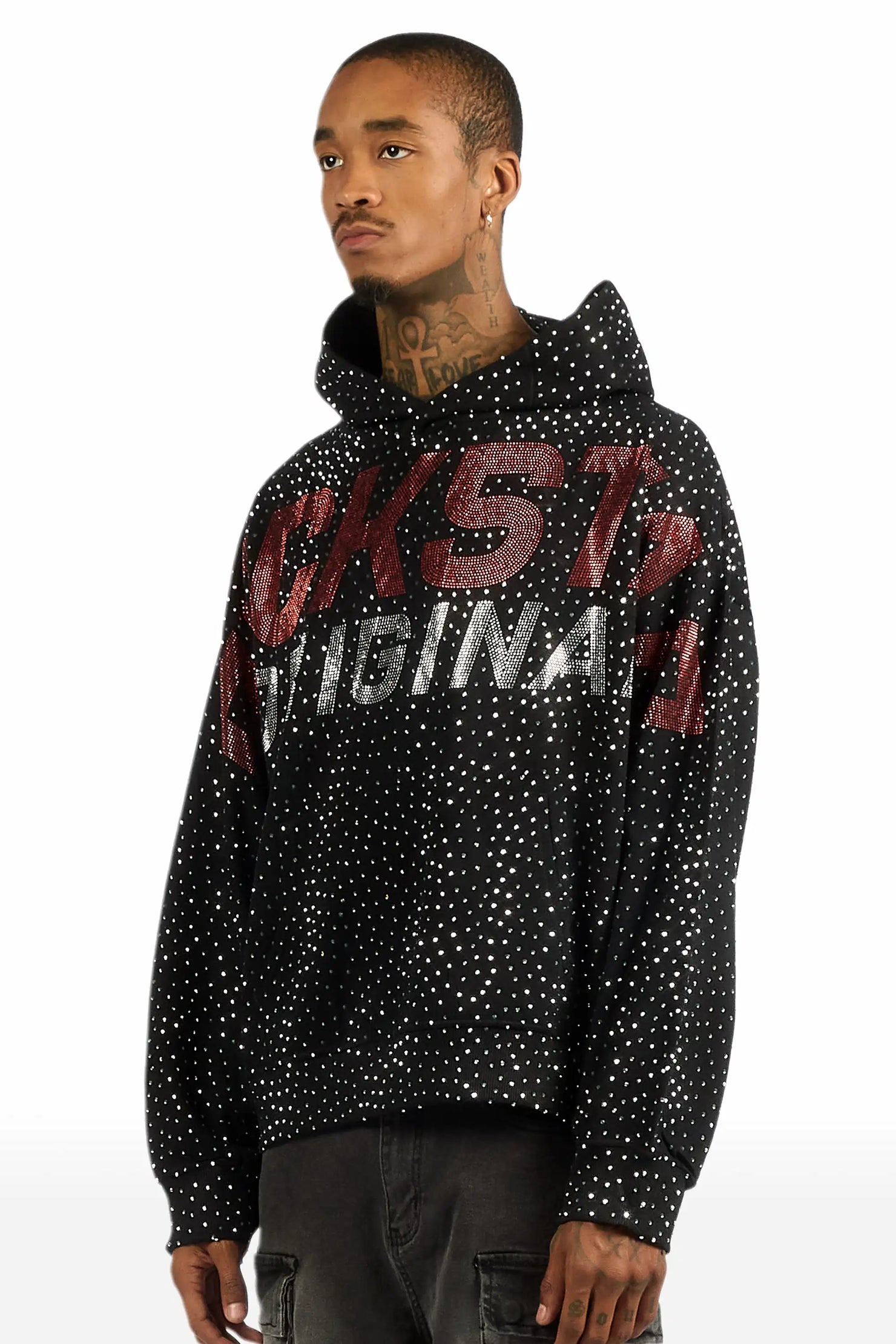 Iceout Black Rhinestone Oversized Hoodie