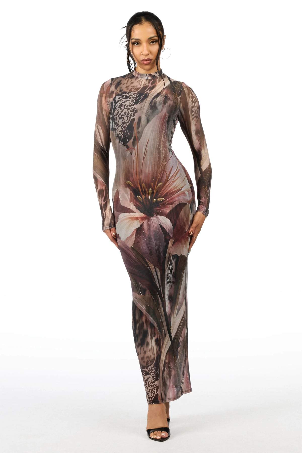 Oversized Floral Animal Black Maxi Dress
