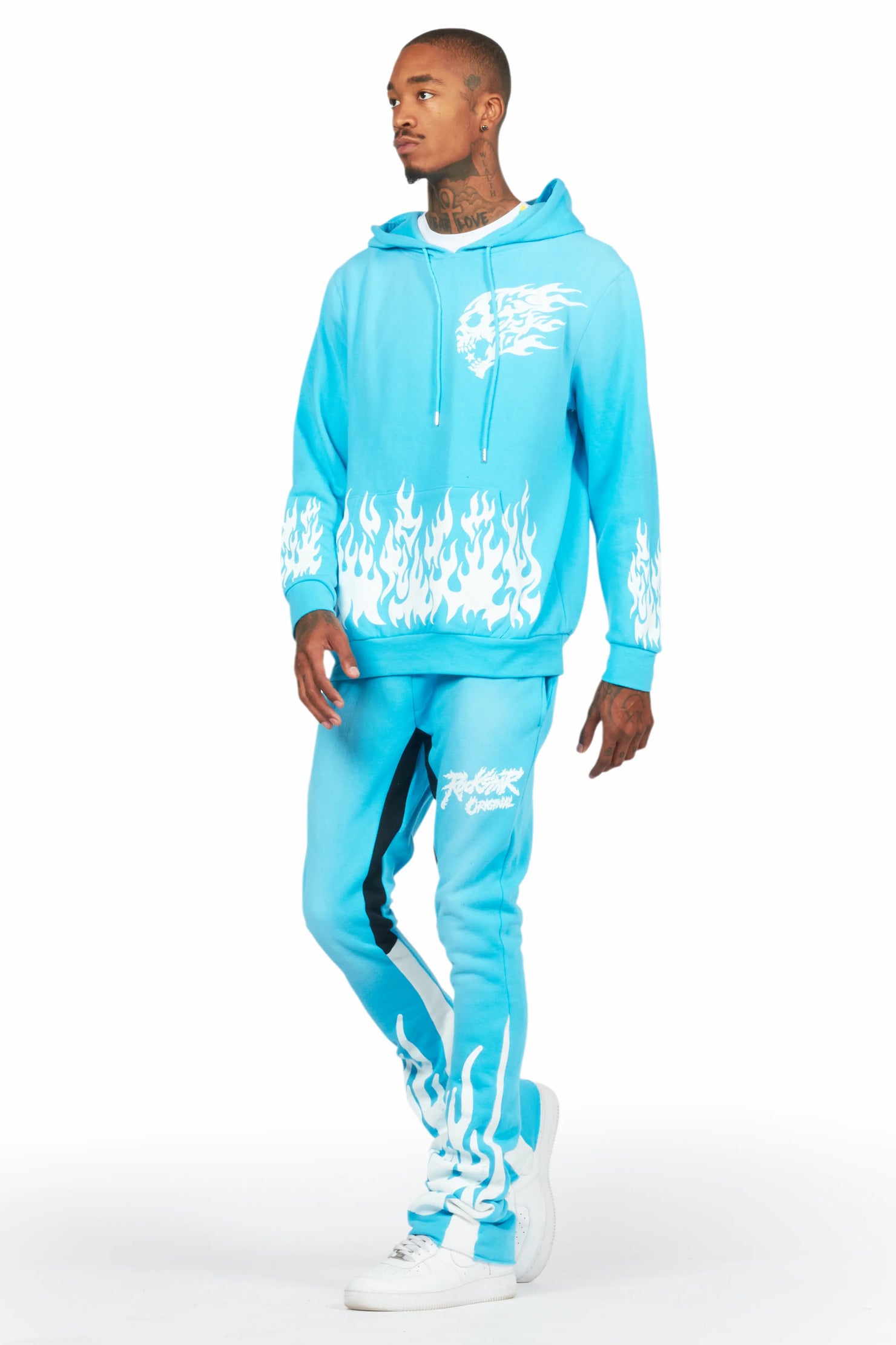 Bubble Blue Stacked Flare Hoodie Track Set