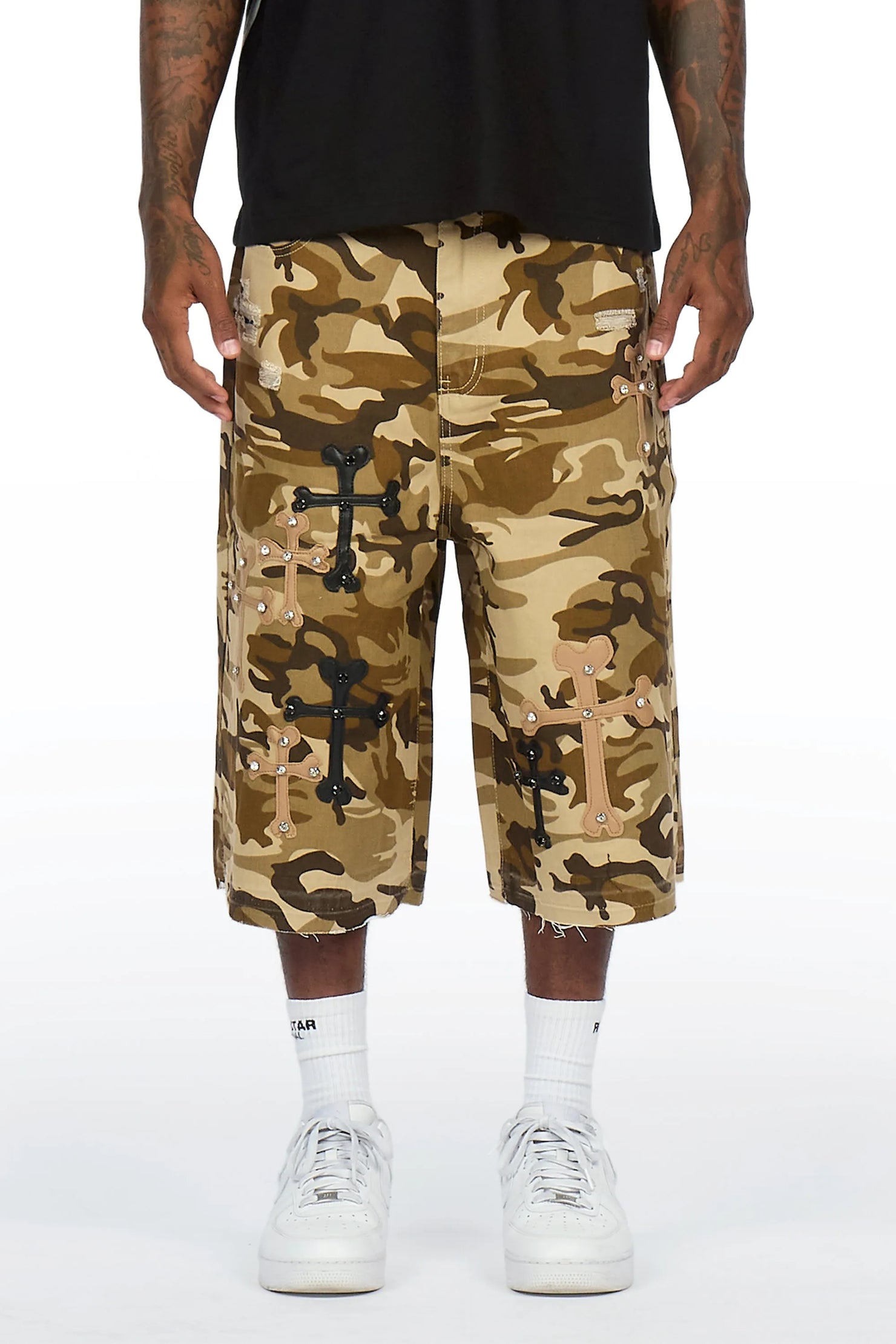 Olivier Beige Camo Patch Rhinestone Jort