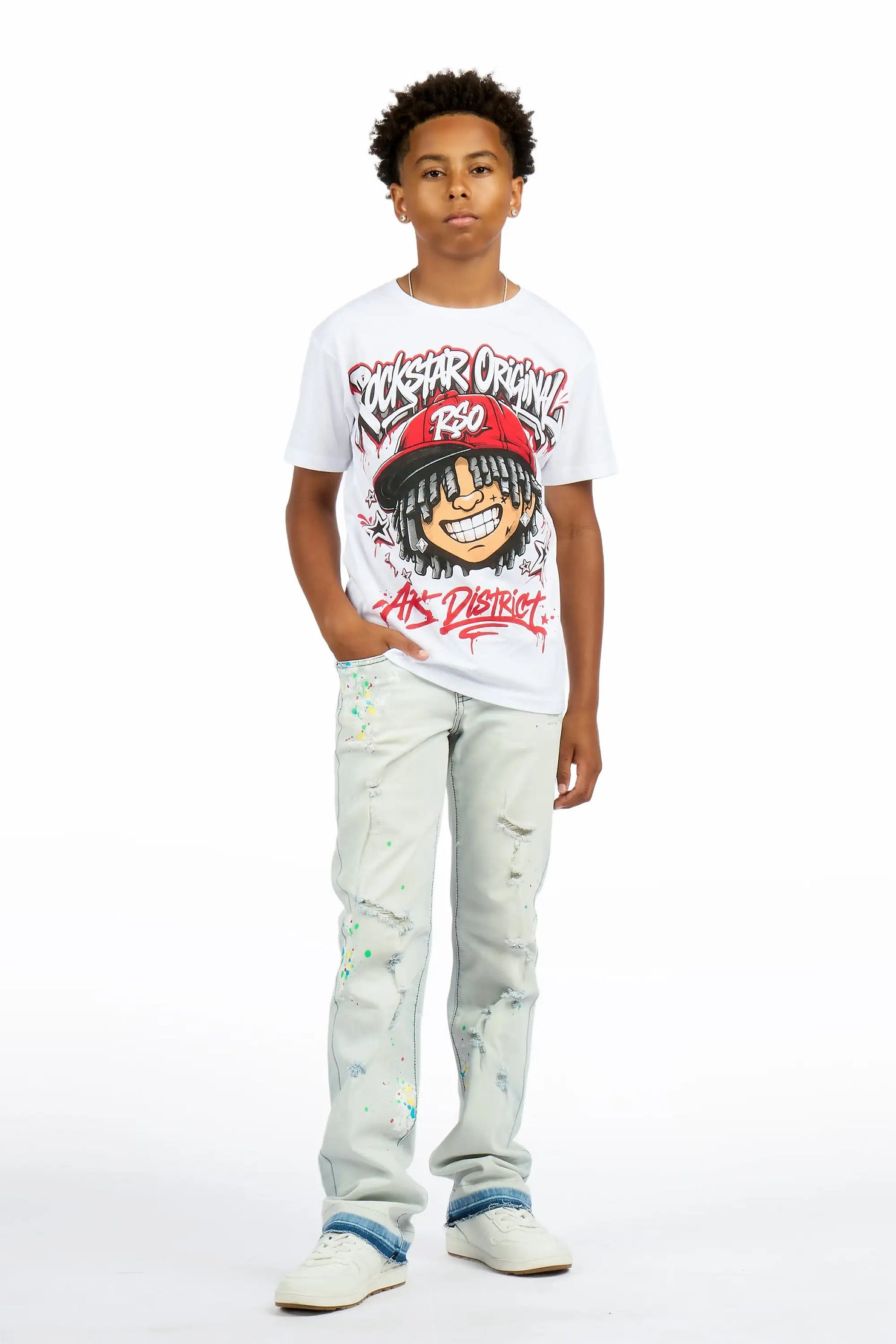 Boys Troy Blue/Multi Stacked Painter Jean