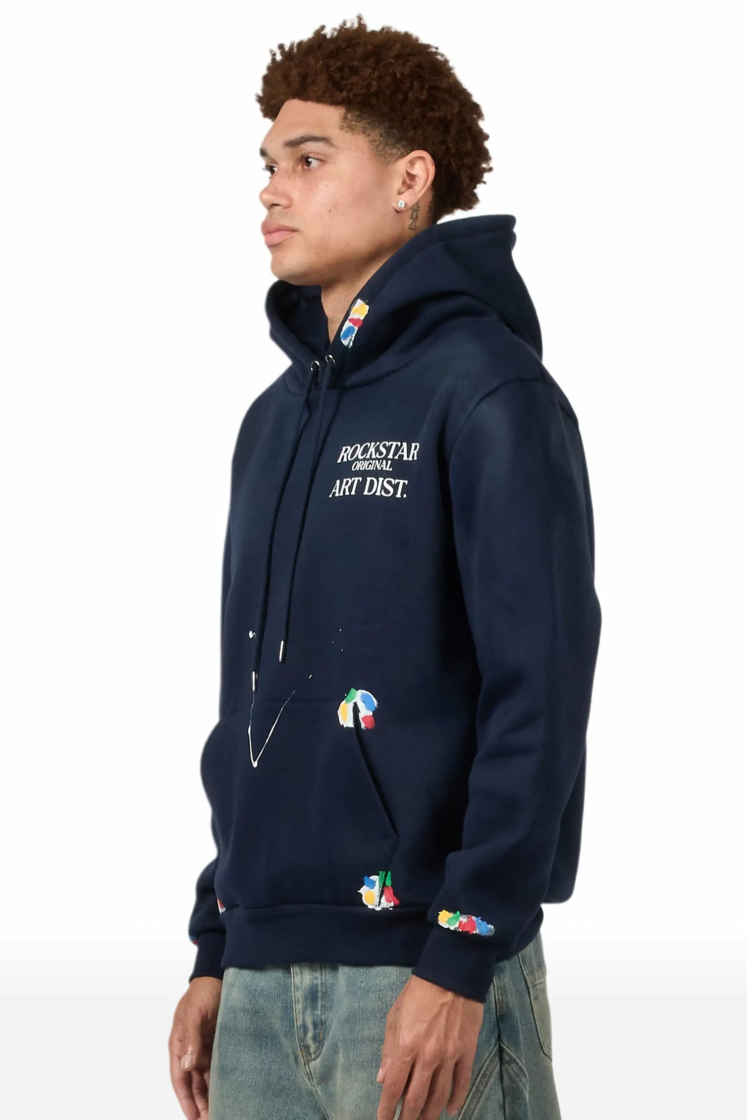 Rockstar Art Dist. Navy Graphic Relaxed Hoodie