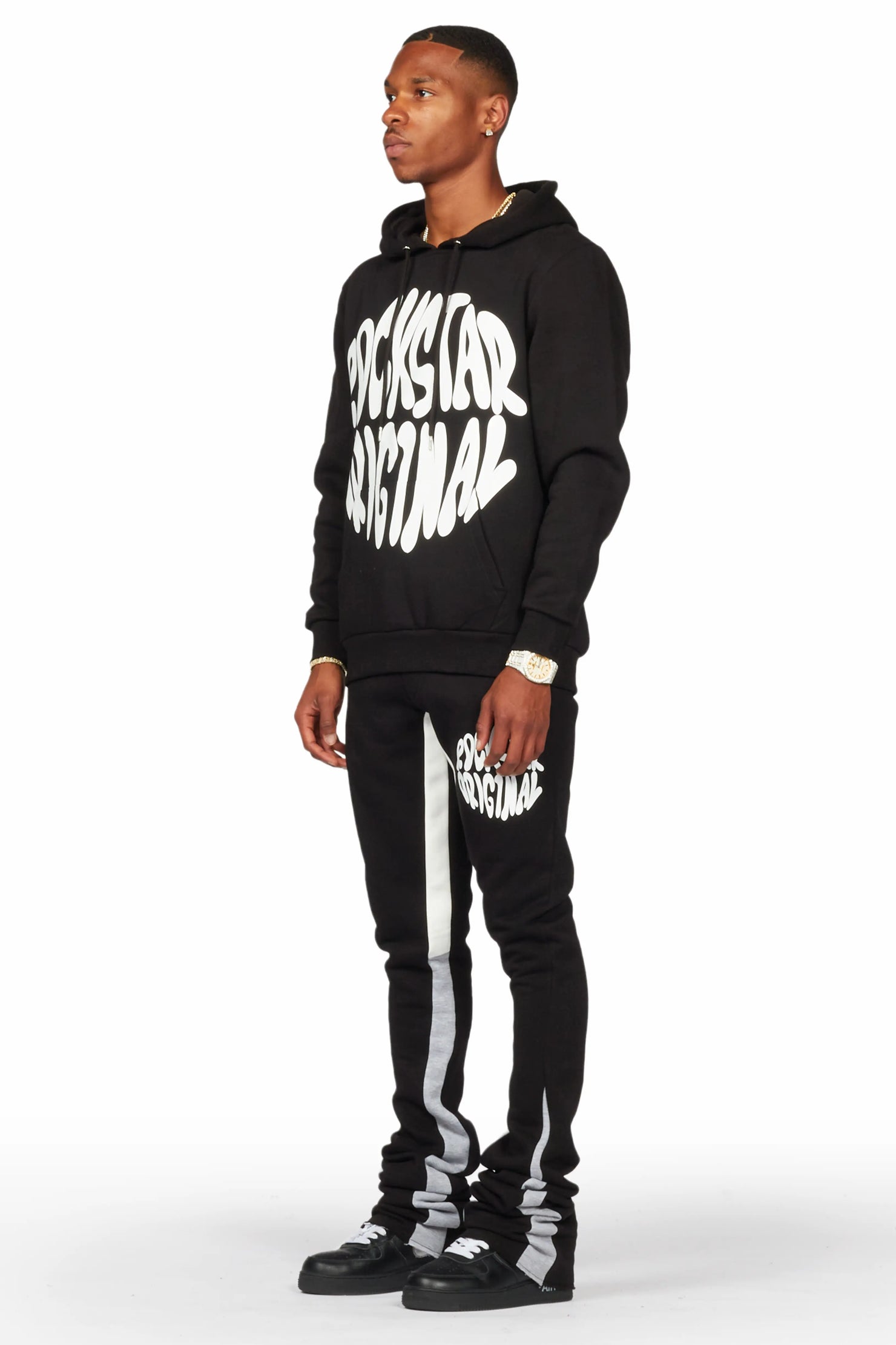 Thierry Black Super Stacked Flare Track Pant Set