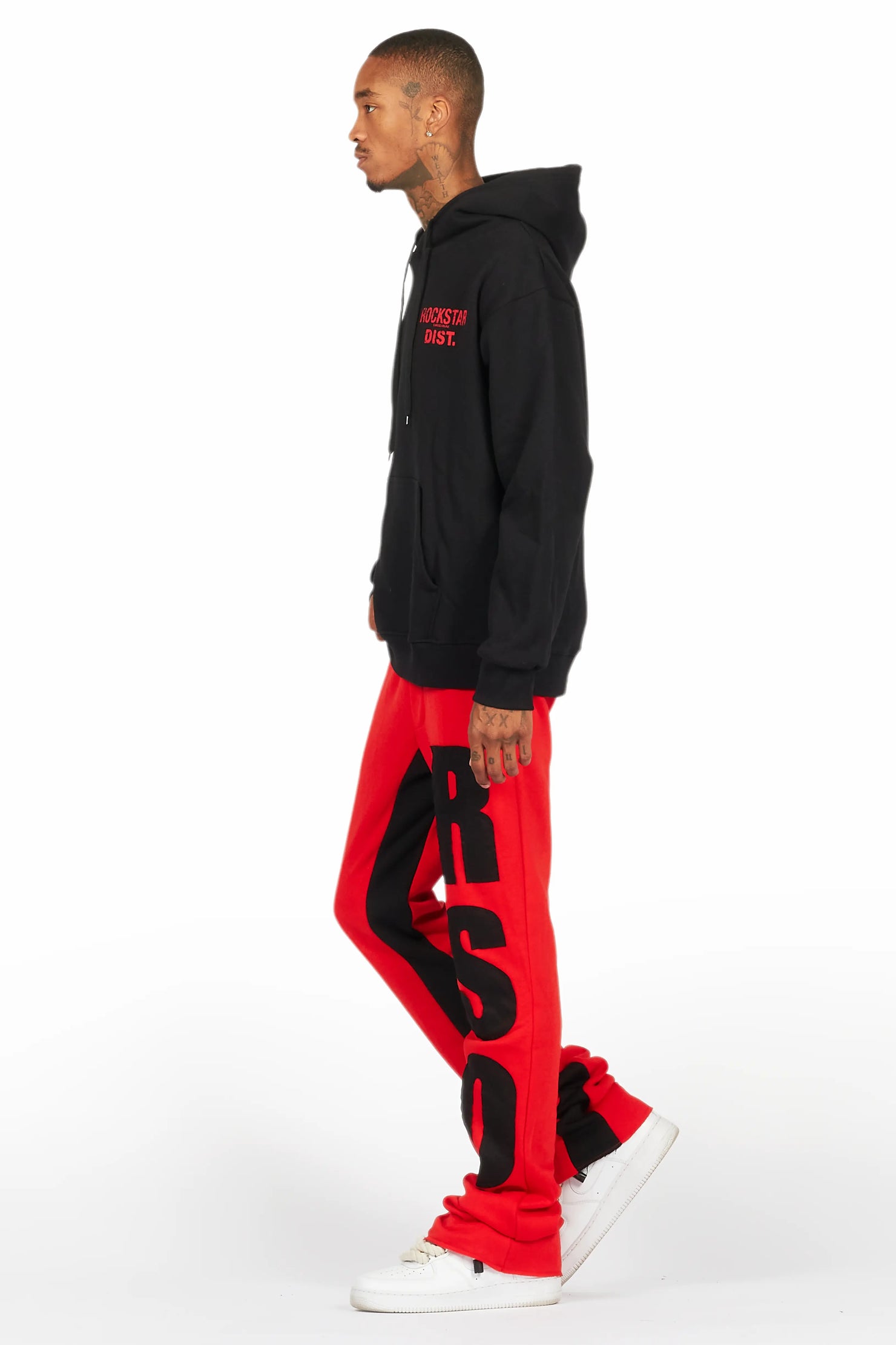 Devan Black/Red Hoodie/Baggy Stacked Flare Pant Set