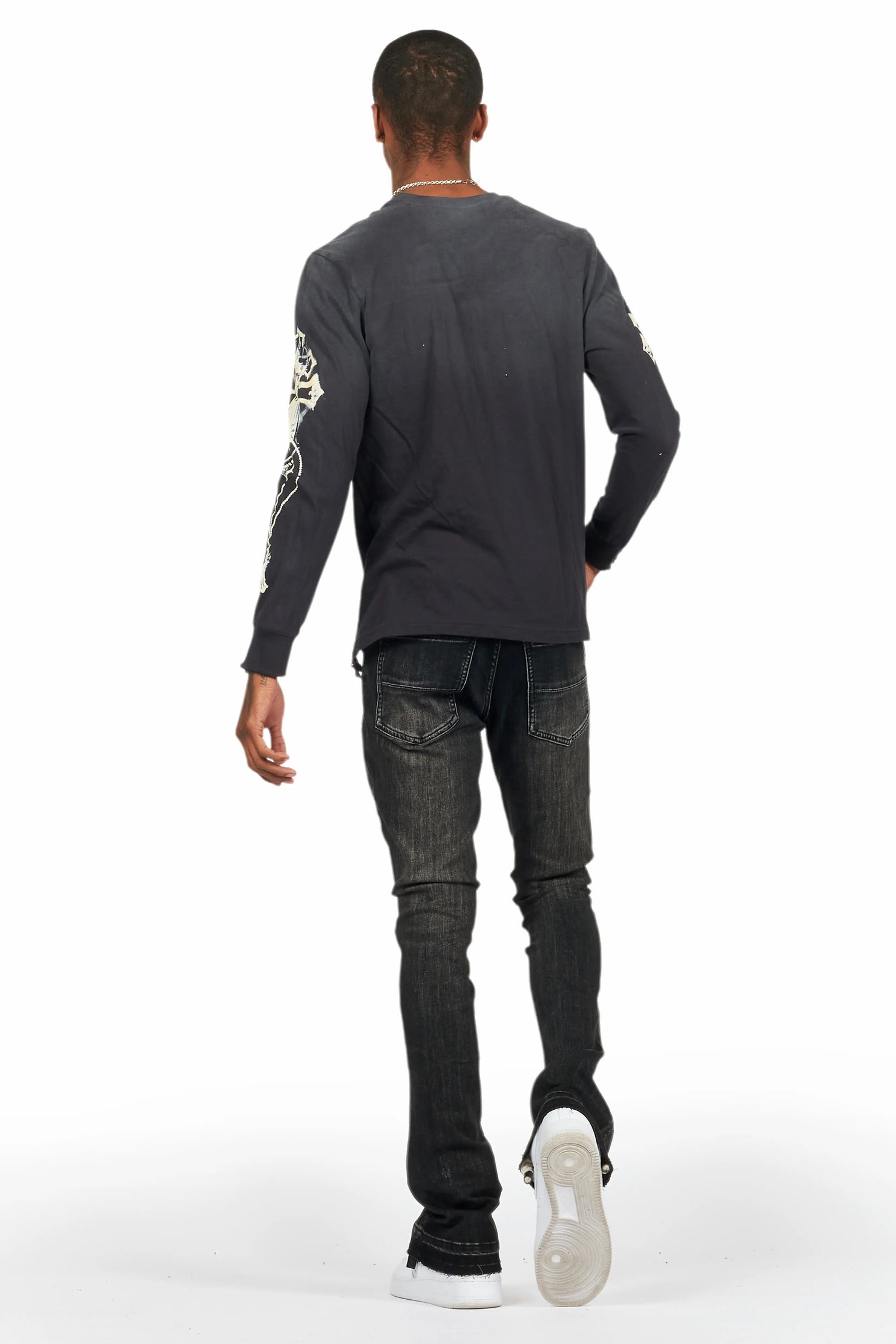 Rani Black Stacked Flare Jean