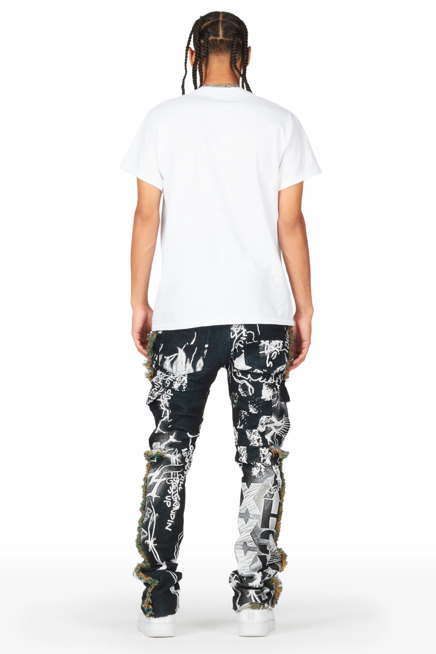 Zane Black/White Tapestry Stacked Flare Jean