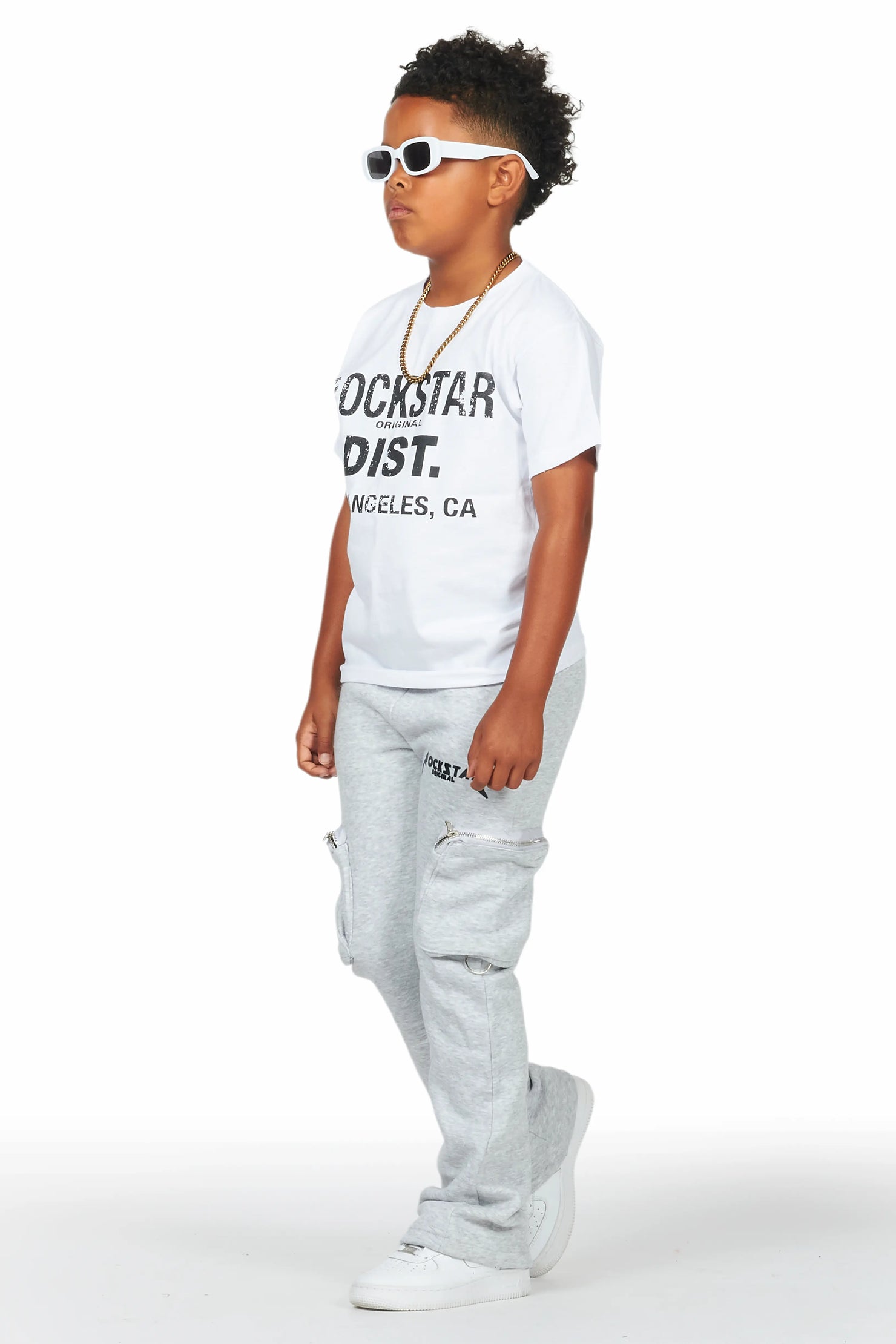 Boys Colin Heather Grey Stacked Flare Track Pants