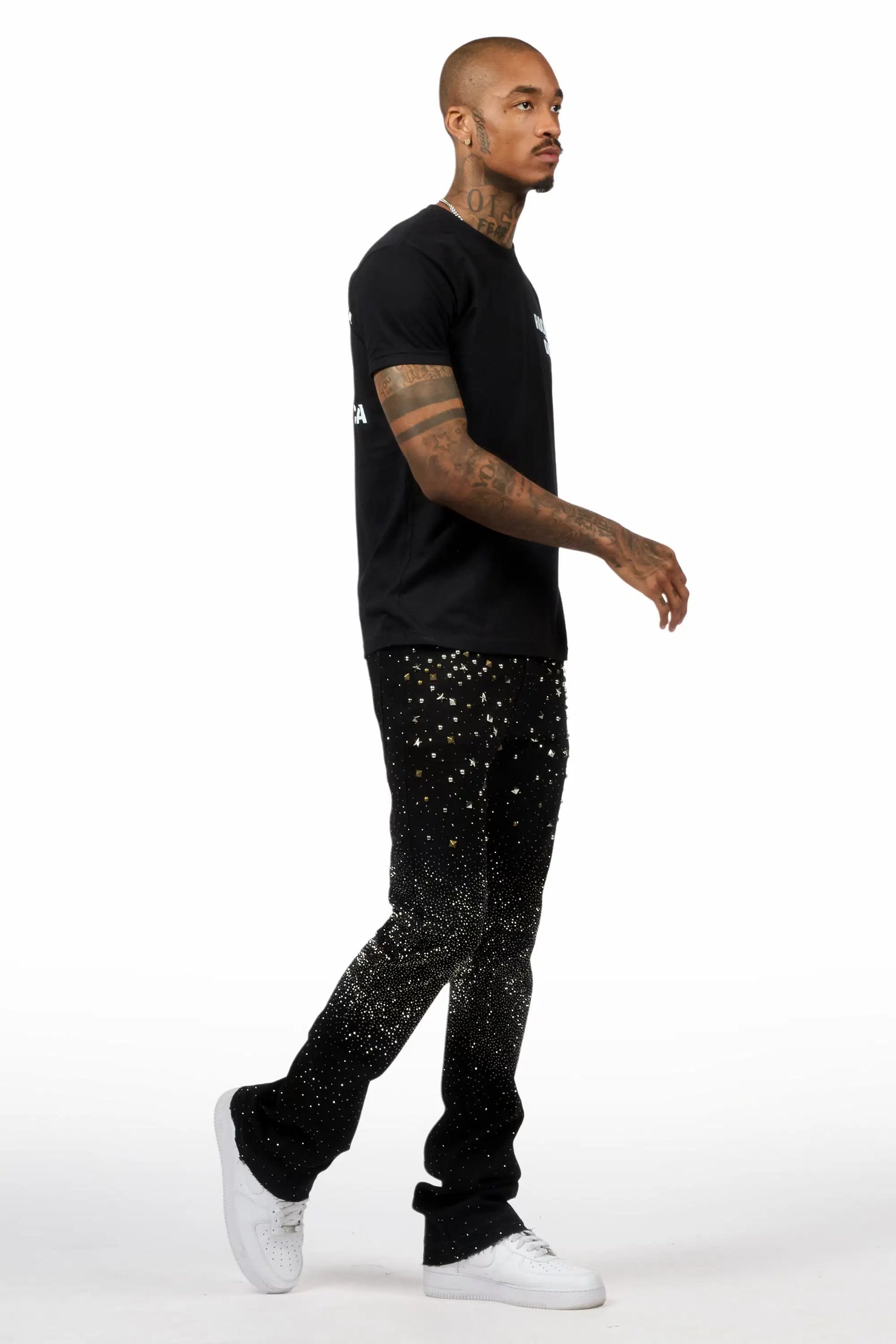 Onyx Black Stacked Flare Jean