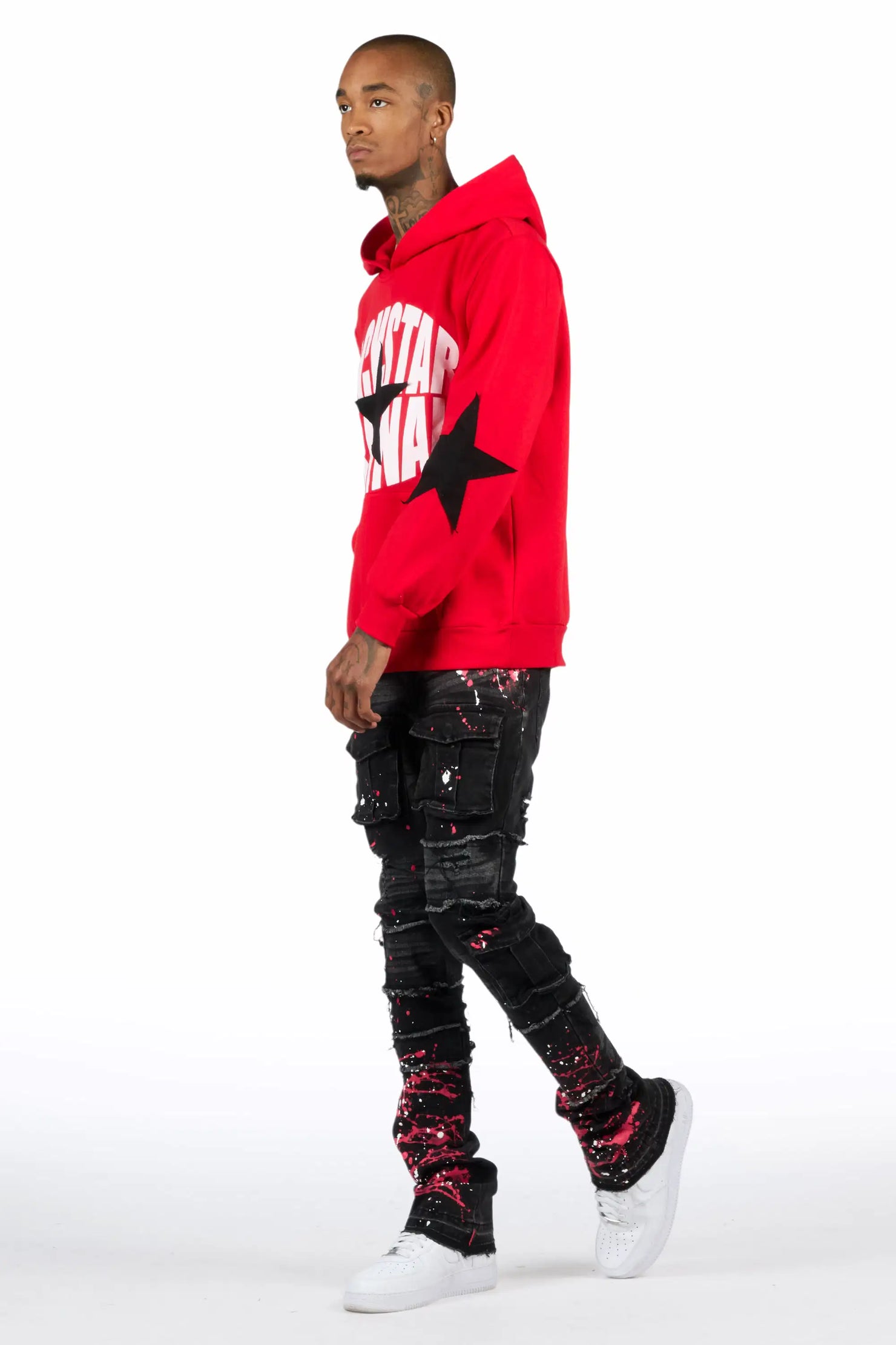 States 2.0 Red/Black Hoodie/Stacked Flare Jean Set