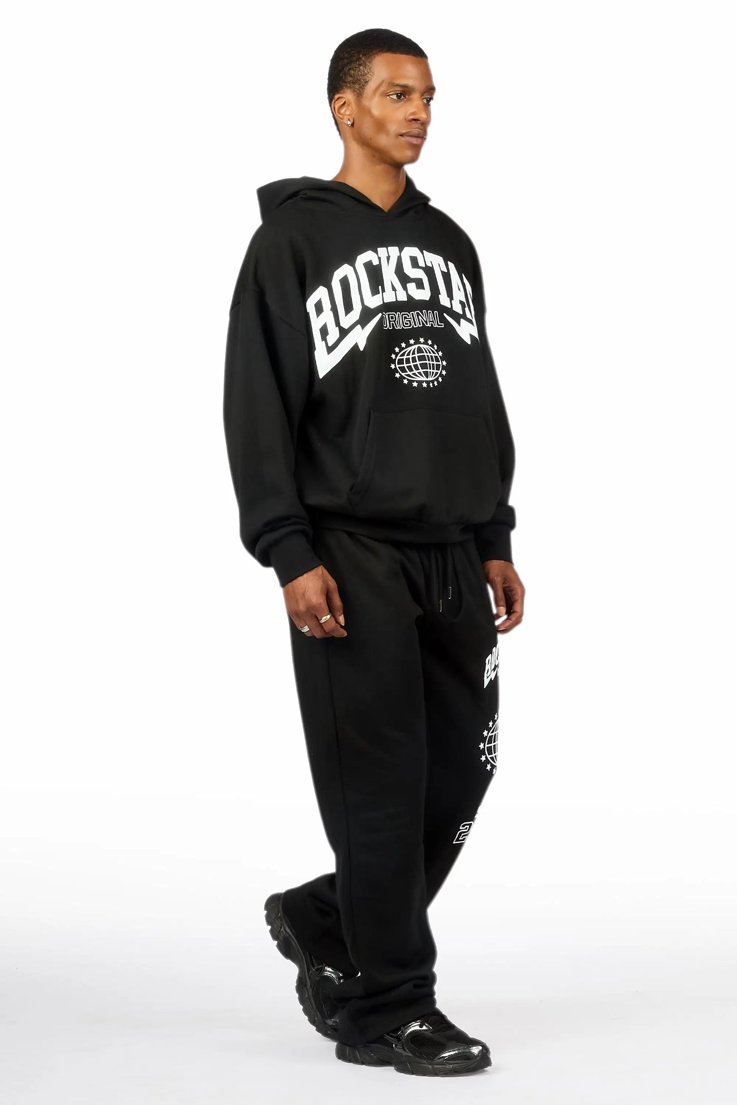 Stori Black/White Hoodie Relaxed Track Set
