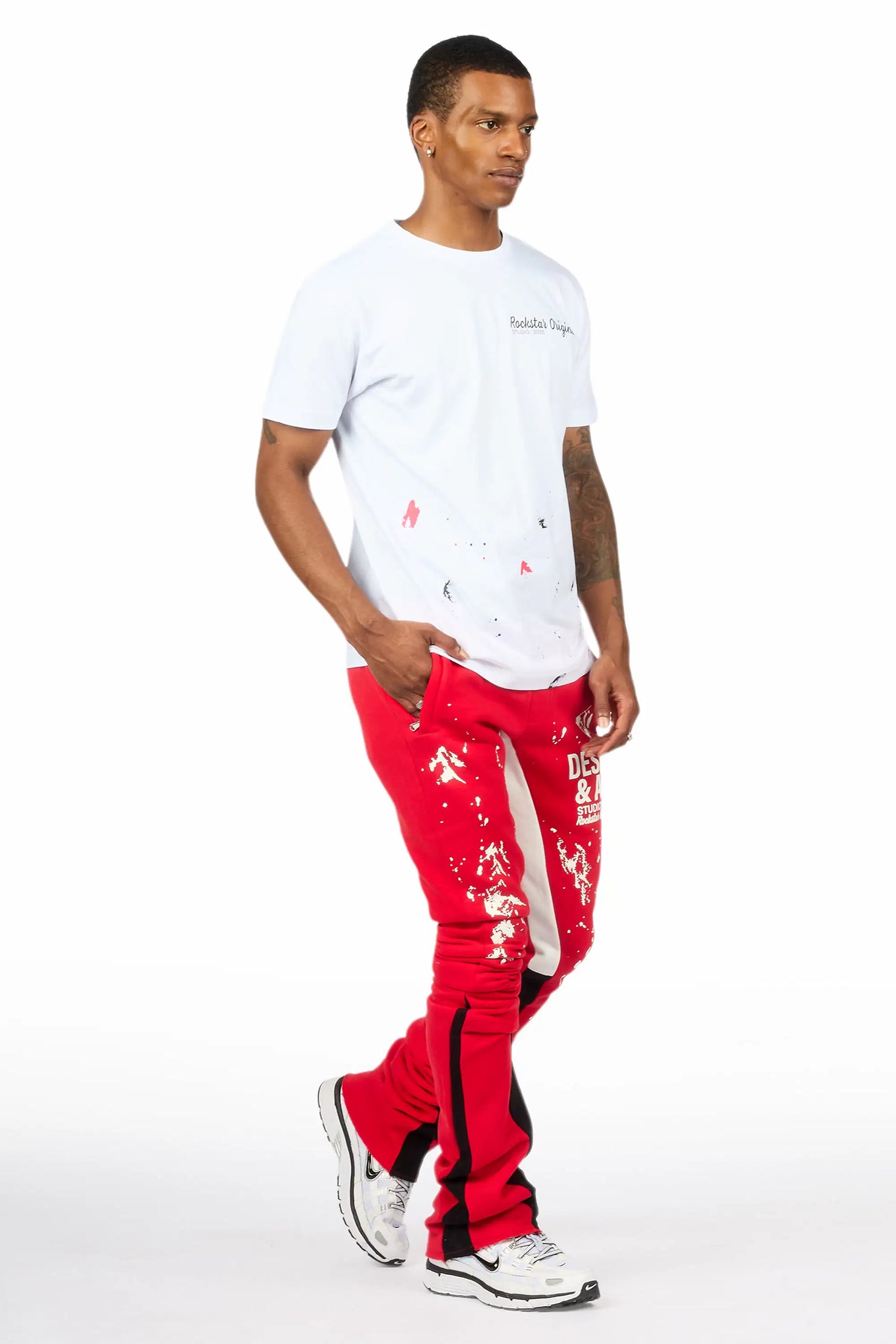 Damone White/Red T-Shirt/Super Stacked Track Set