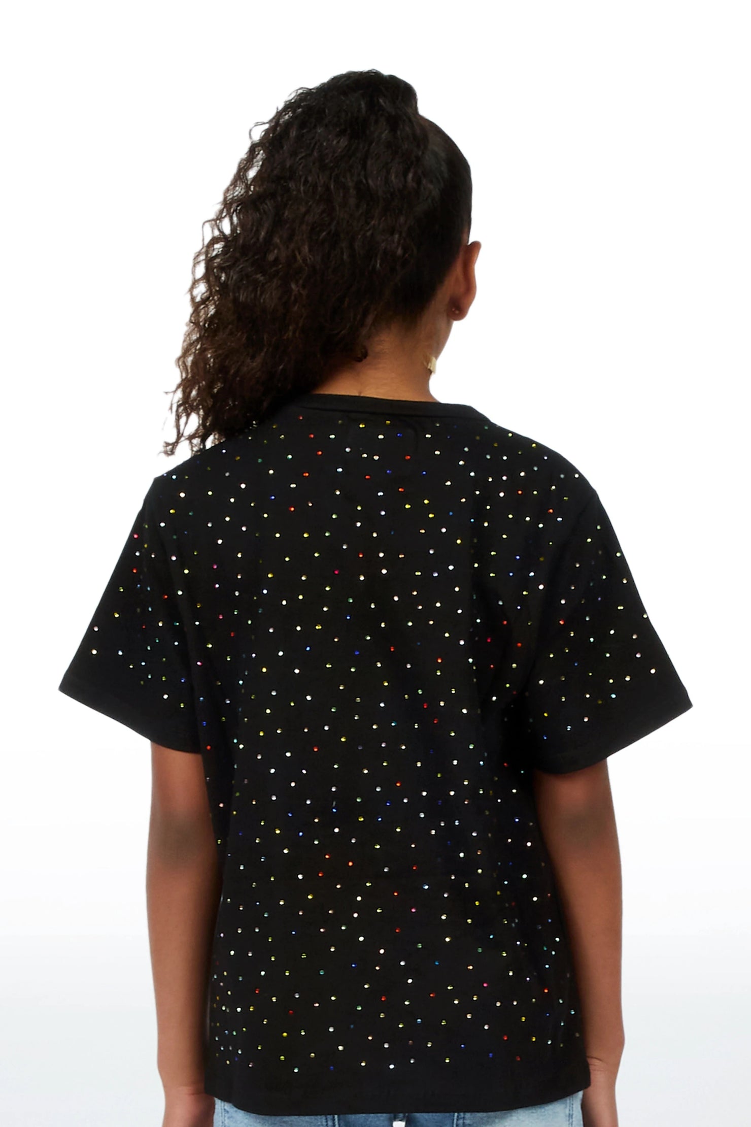 Girls Franchesca Black Rhinestone T-Shirt