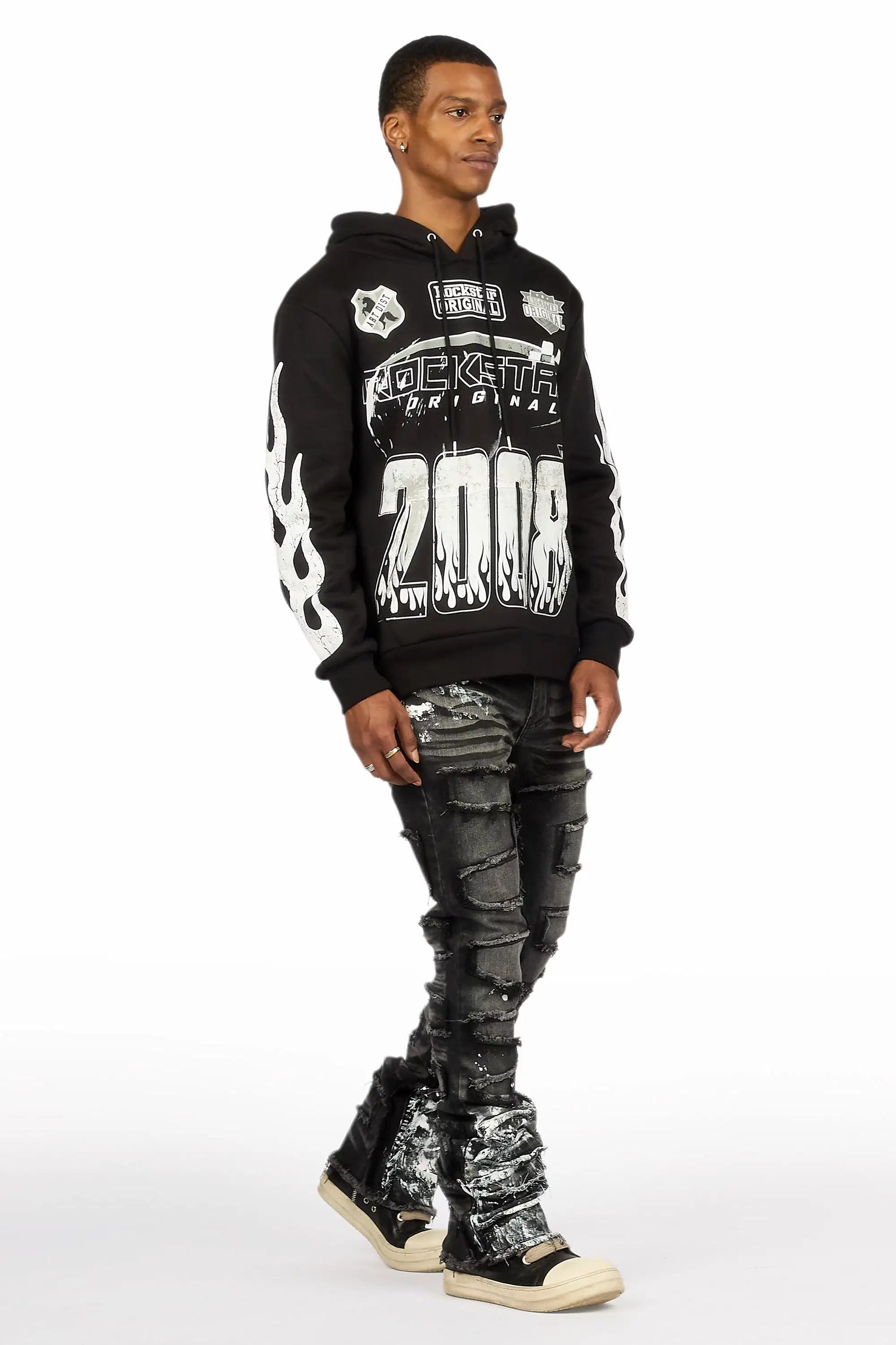 Amos 2.0 Black/Black Hoodie/Stacked Flare Jean Set