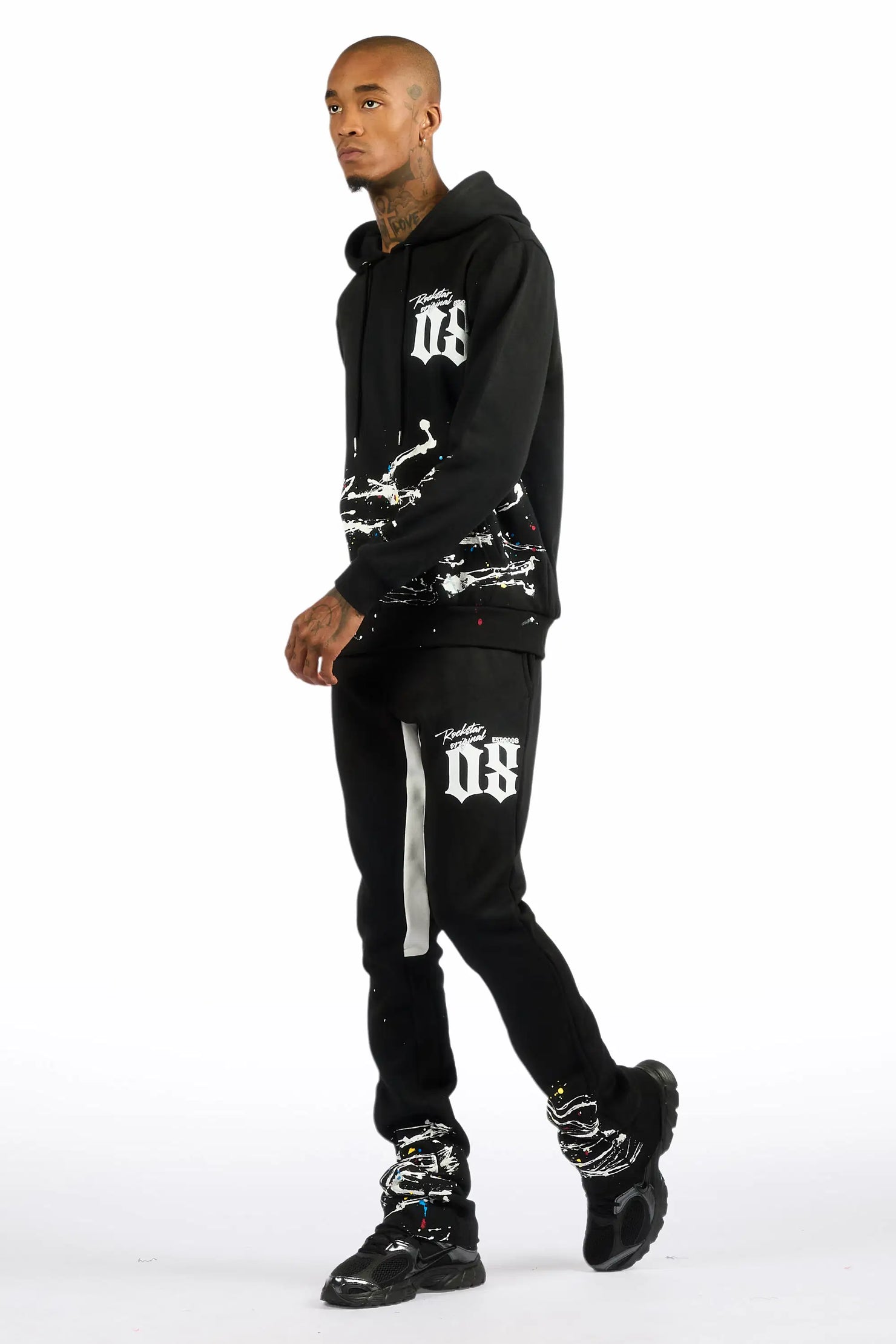 Horia Black/Multi Hoodie/Stacked Flare Track Set
