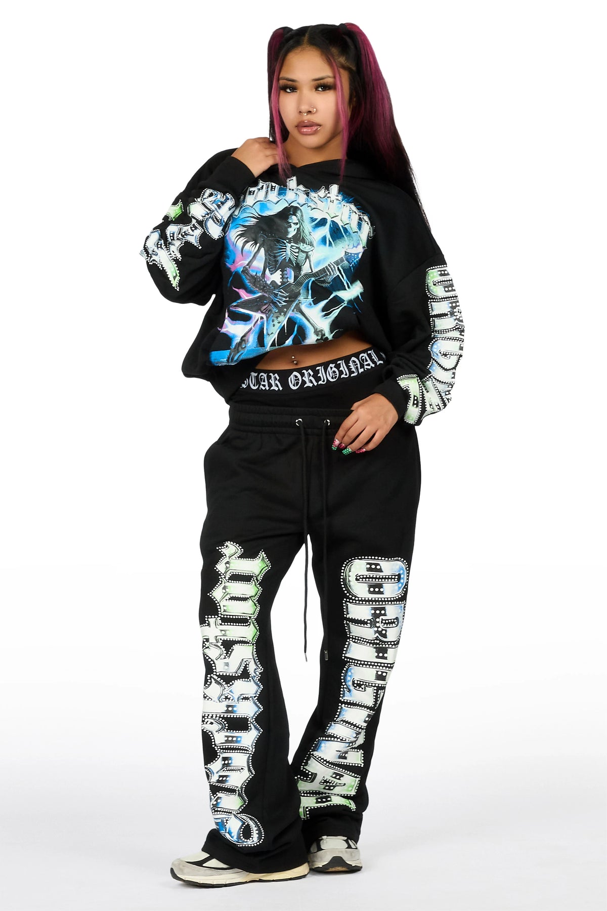 Bayleigh Black Graphic Baggy Fit Track Set