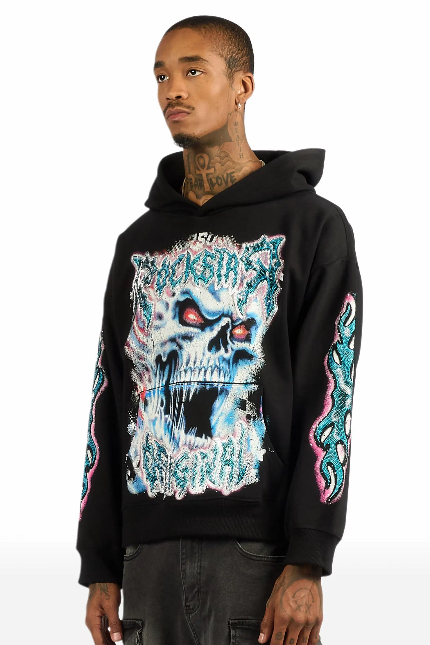 Zhane Black Rhinestone Oversized Hoodie