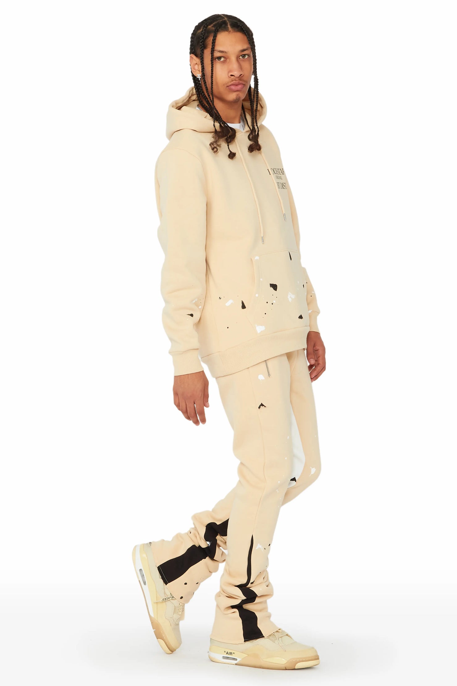 Jaco Beige Hoodie Stacked Flare Pant Track Set
