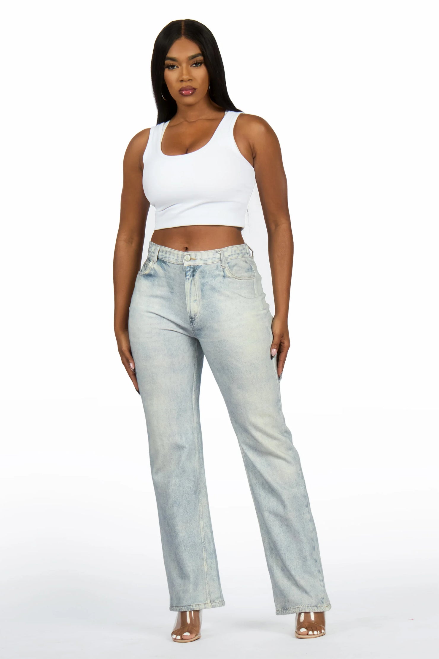 Keiontae Light Wash Denim Print Stretch Terry Sweatpant Jean