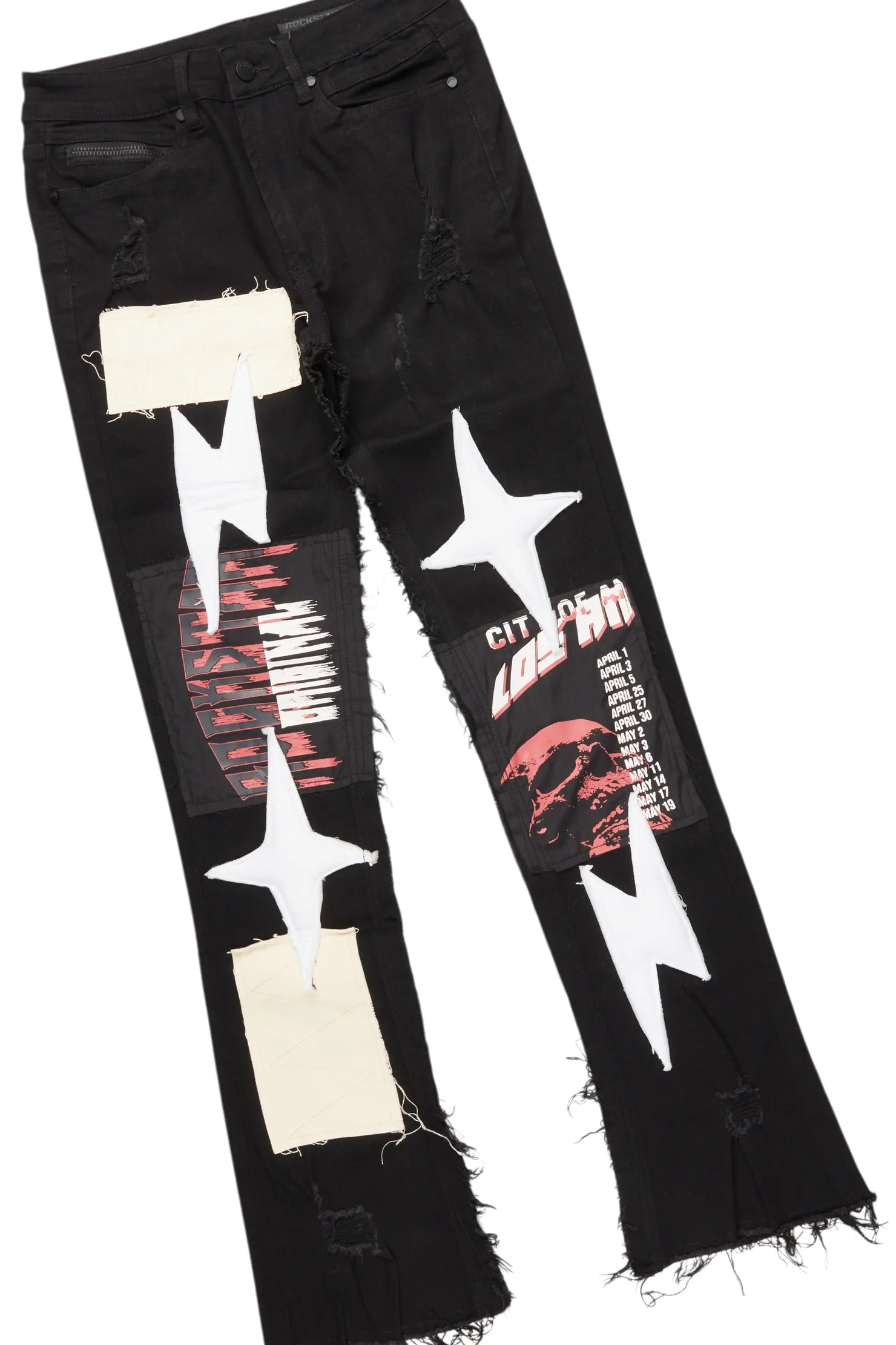 Barrett Black Hoodie & Vinson Patchwork Stacked Jean Bundle