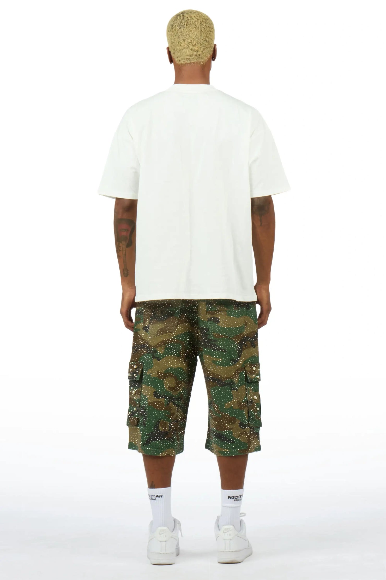 Sevyn White/Camo Rhinestone T-Shirt Denim Jort Set