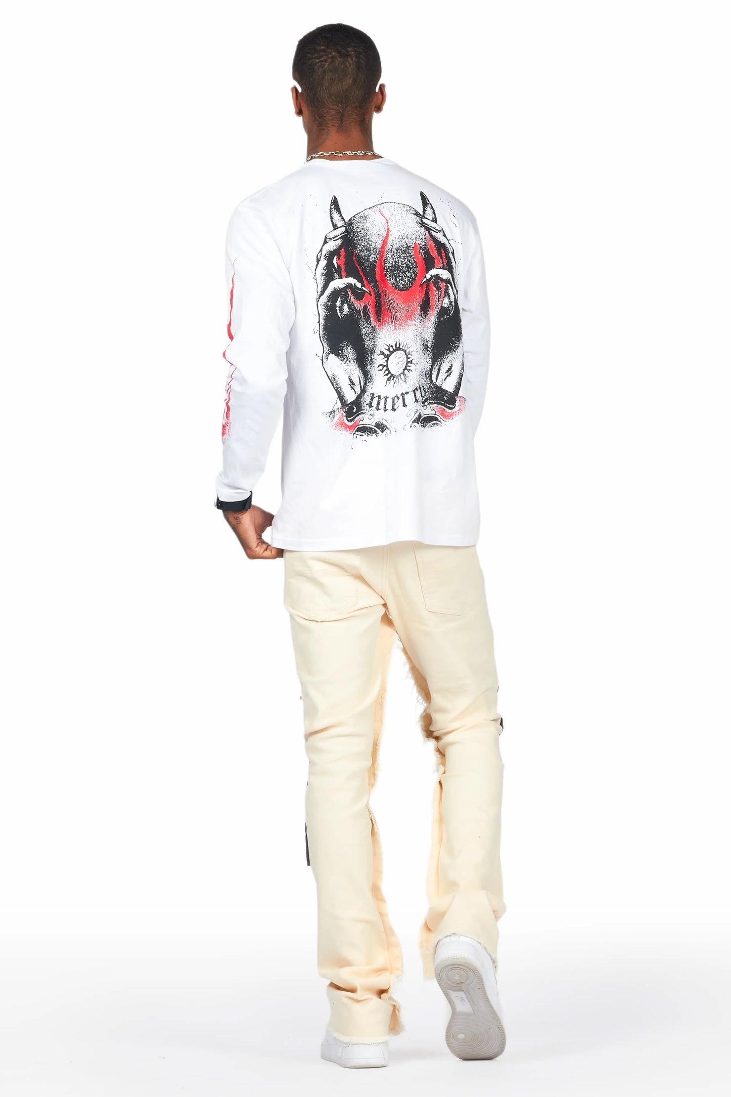 Rhys Beige Patchwork Stacked Flare Jean