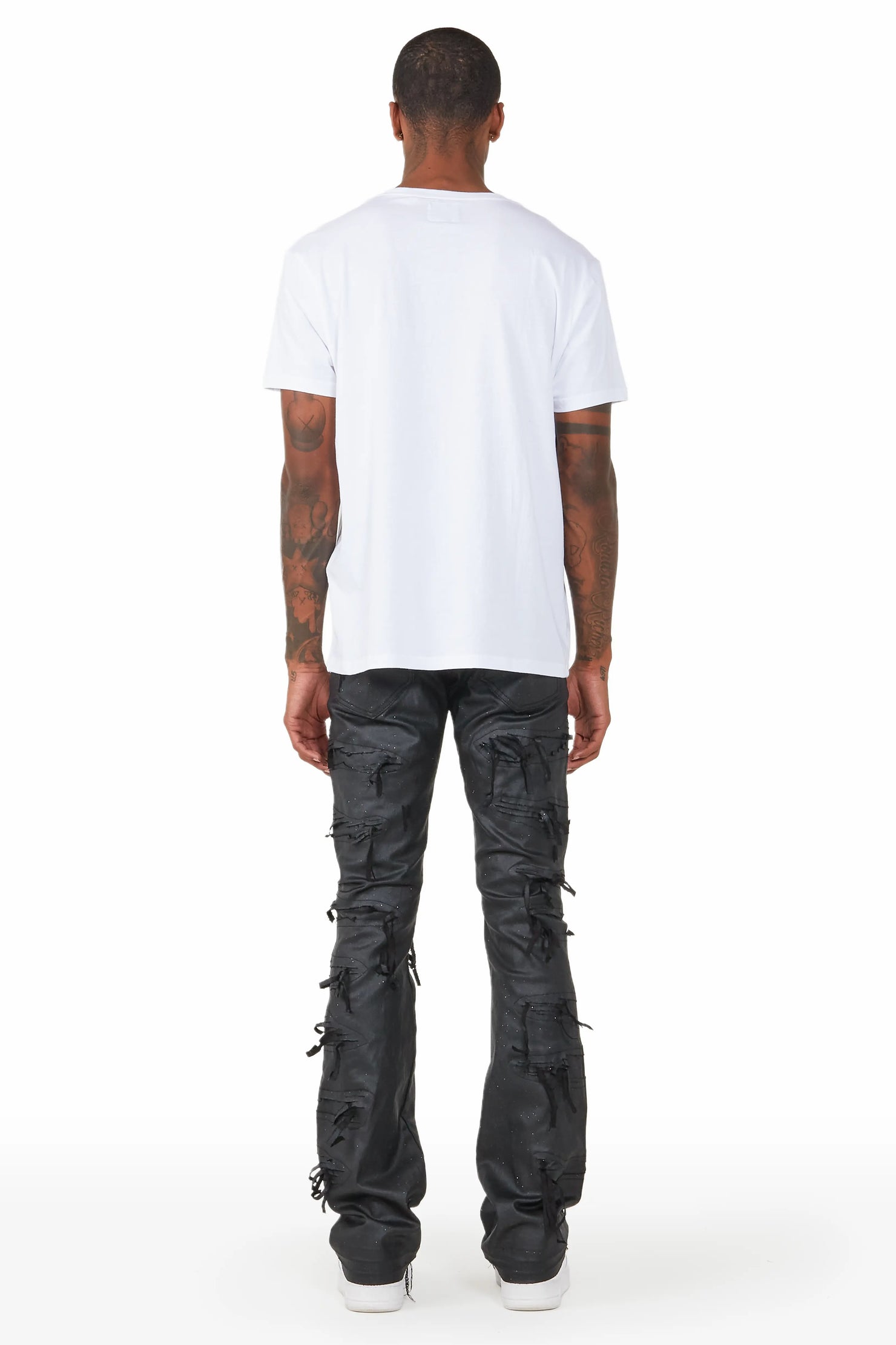Dalon Black Waxed Stacked Flare Jean