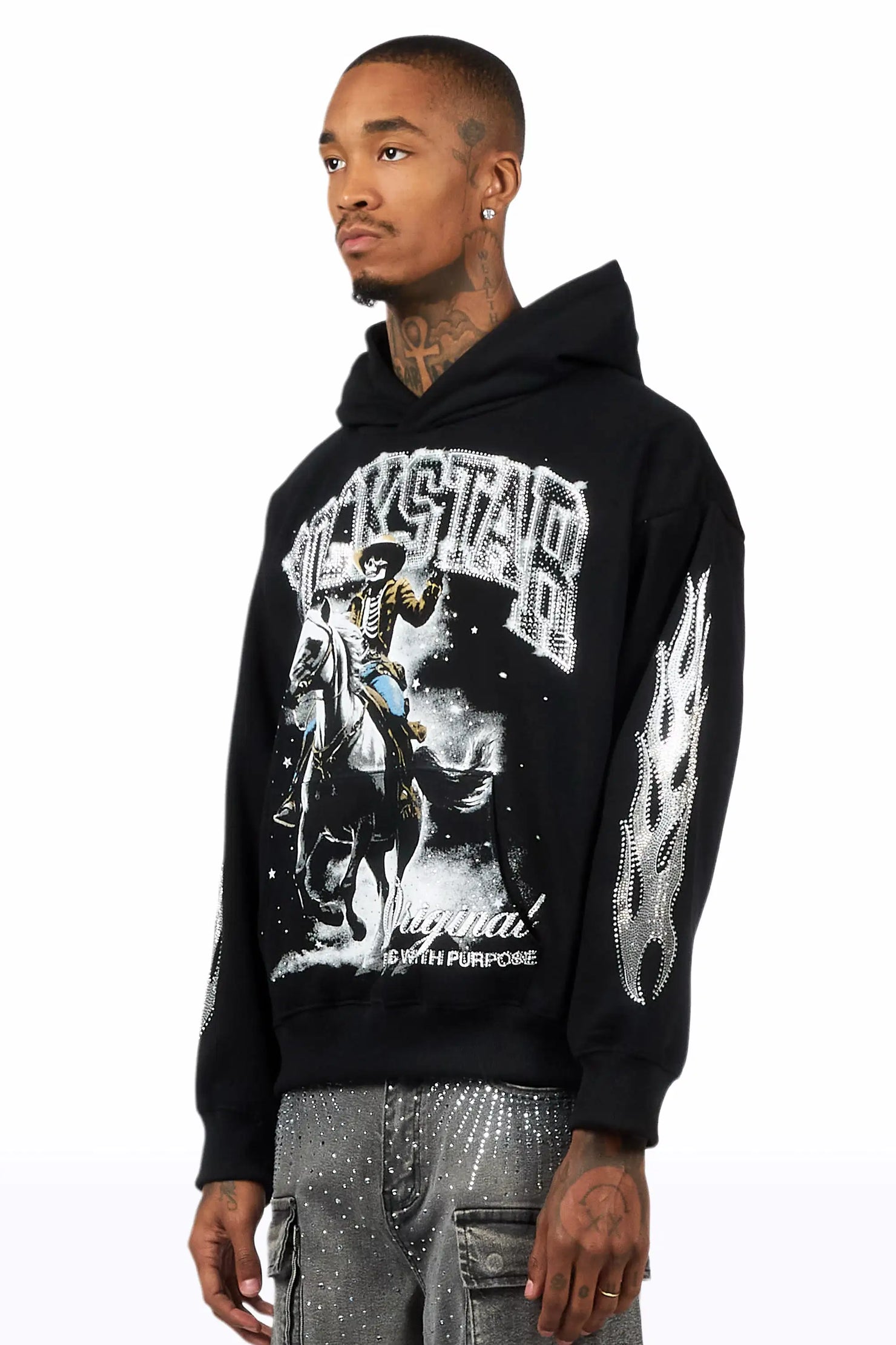 Jager Black Rhinestone Oversized Hoodie