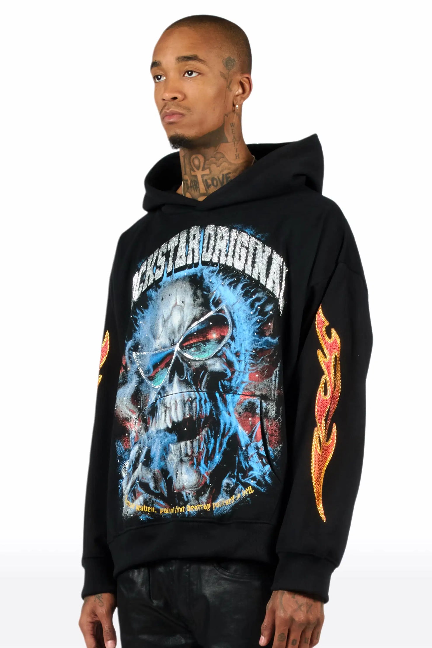 Slate Black Rhinestone Oversized Hoodie
