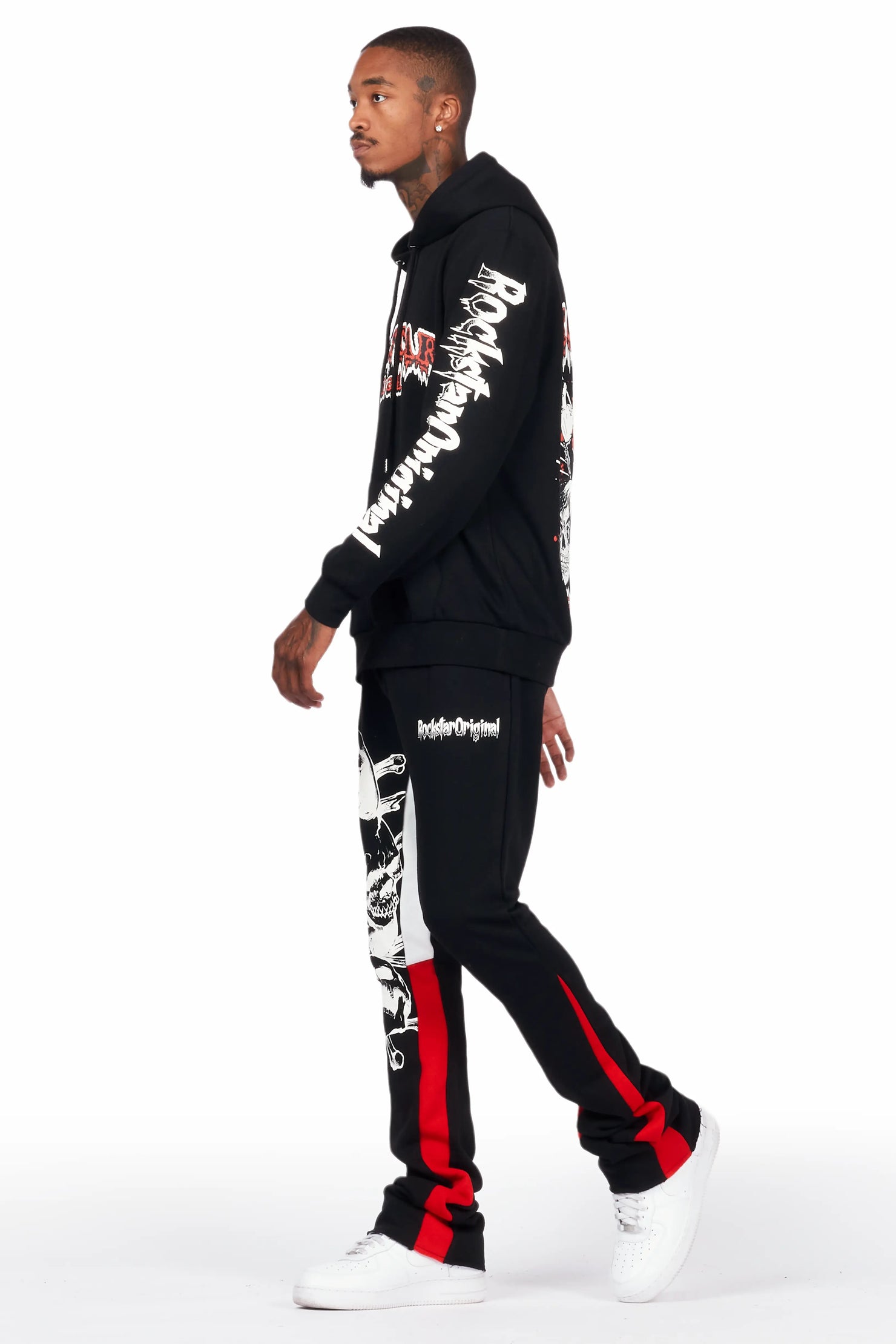 Tabor Black/Red Graphic Hoodie/Stacked Flare Pant Track Set
