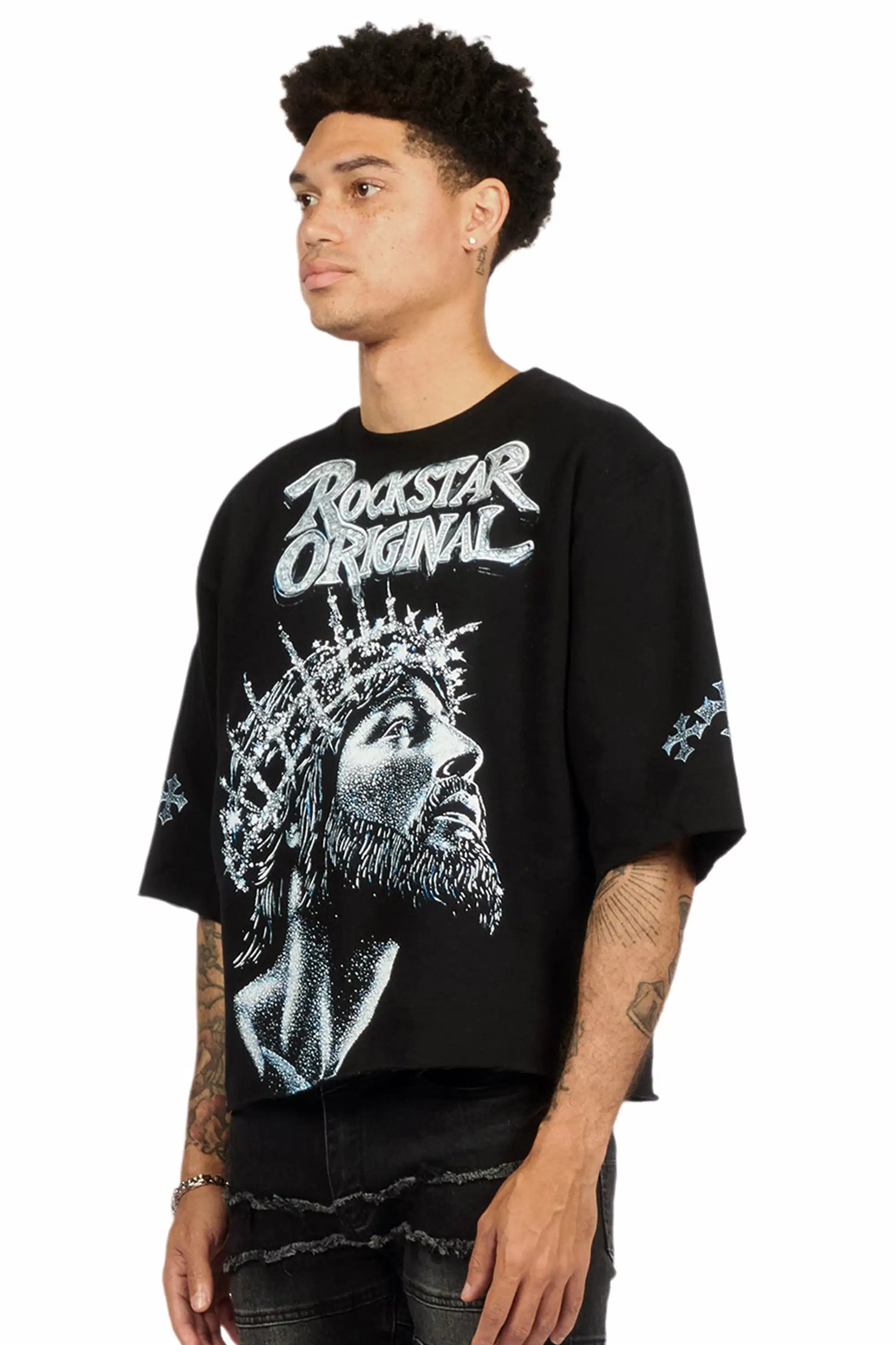 Darius Black Quarter Sleeve Boxy Sweatshirt