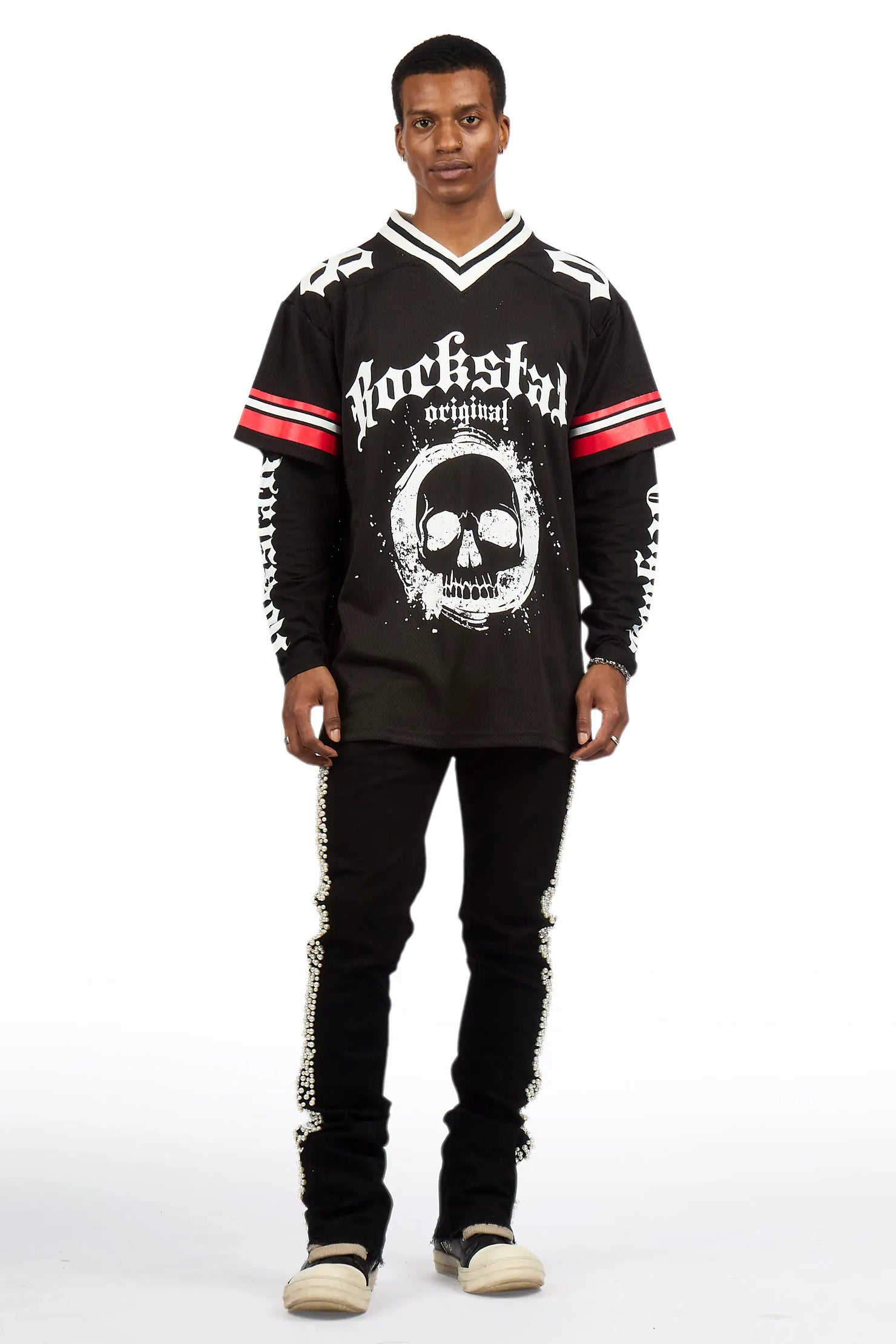 Kairo Jet Black Pearl Stacked Flare Jean