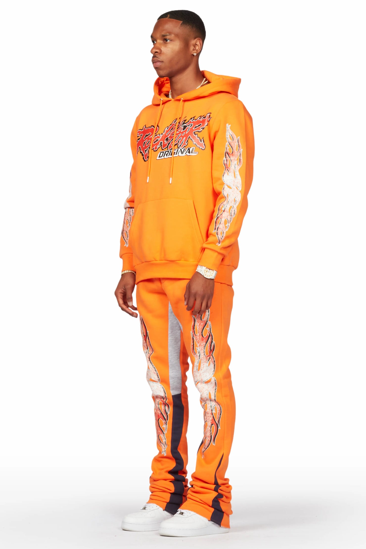 Yash Orange Hoodie Stacked Flare Track Set