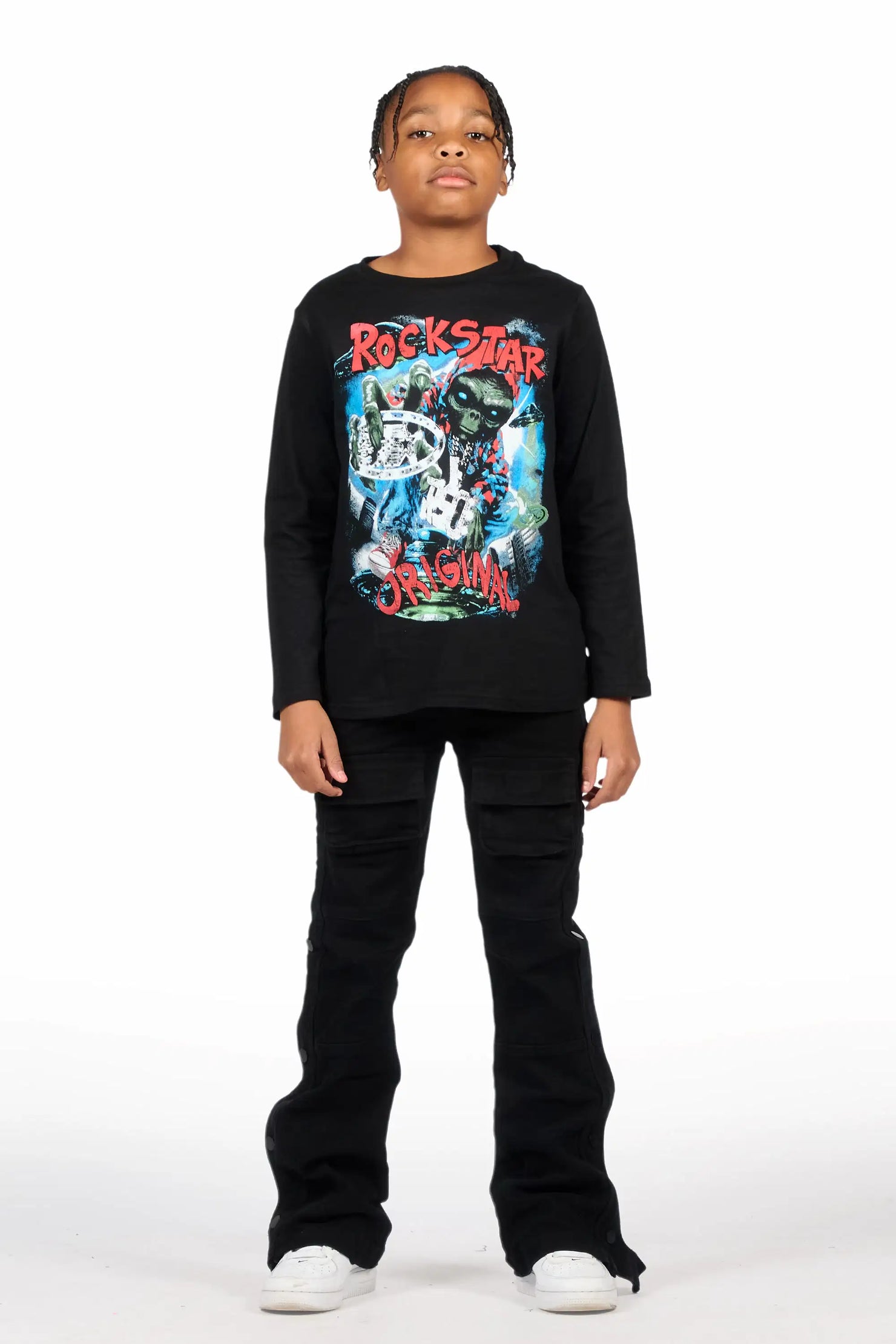 Boys Yuri Black Baggy Fit Cargo Jean
