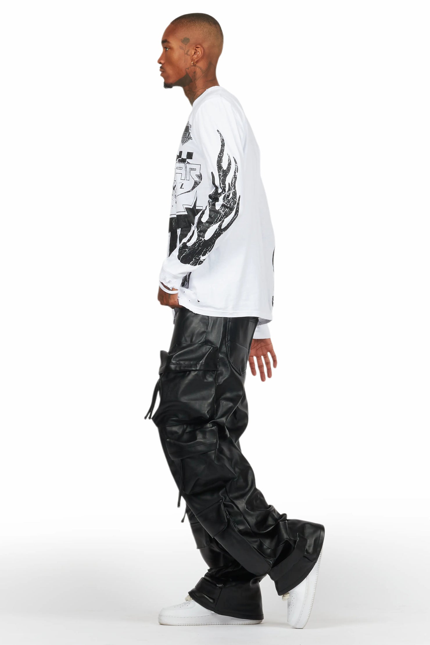 Amos White/Black Long Sleeve Graphic T-Shirt