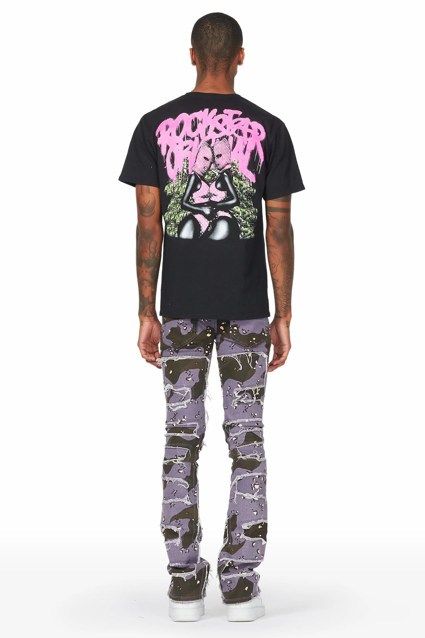 Shake Purple Camo Stacked Flare Jean