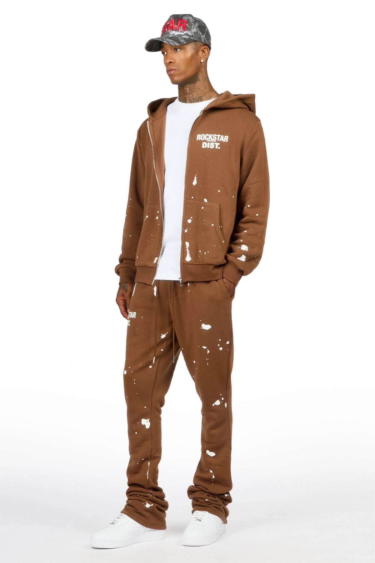 Zip Up Brown Raffer Hoodie/Stacked Track Set